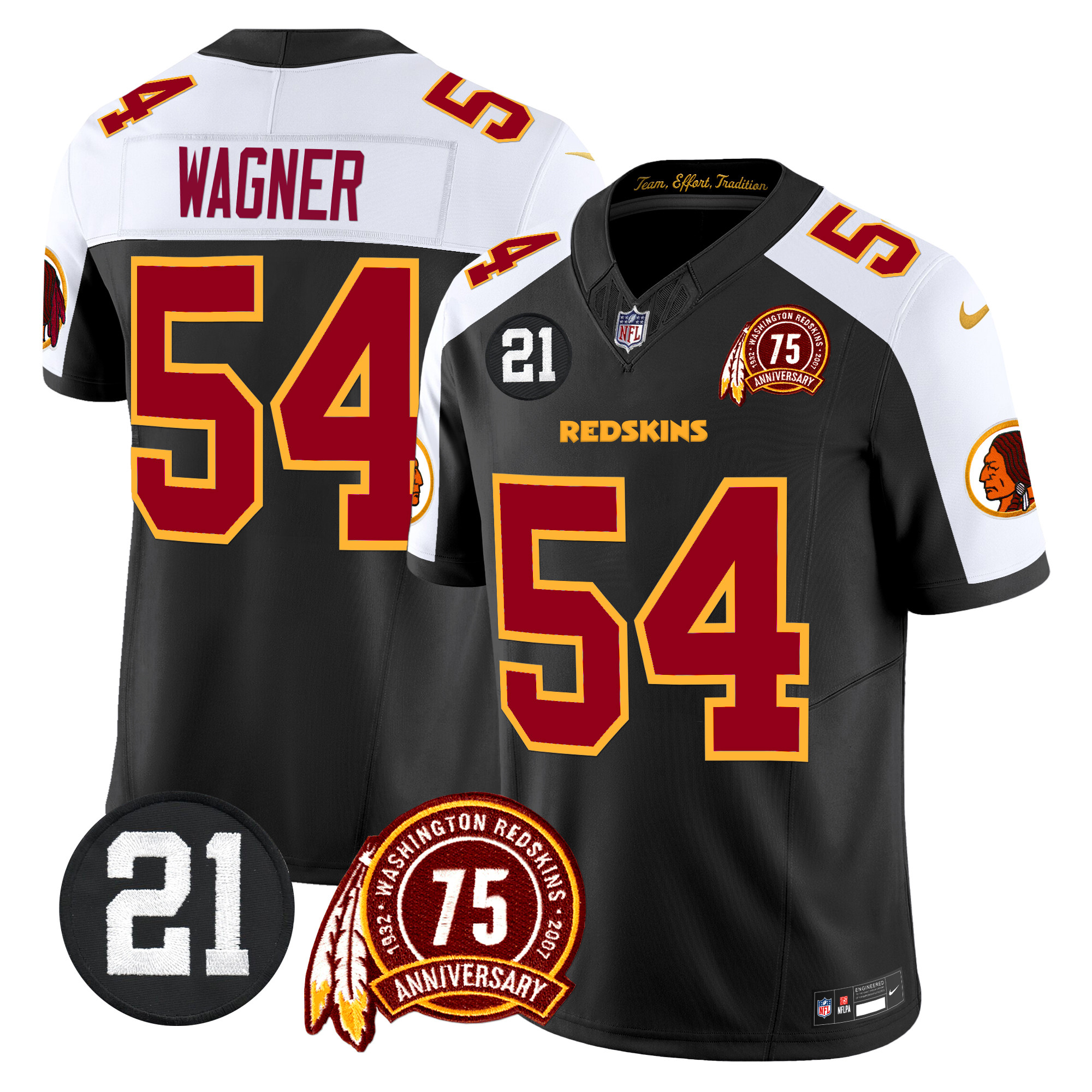 Bobby Wagner Men's Washington Redskins 75th & Sean Taylor Patch Vapor Limited Black Alternate Jersey - All Stitched