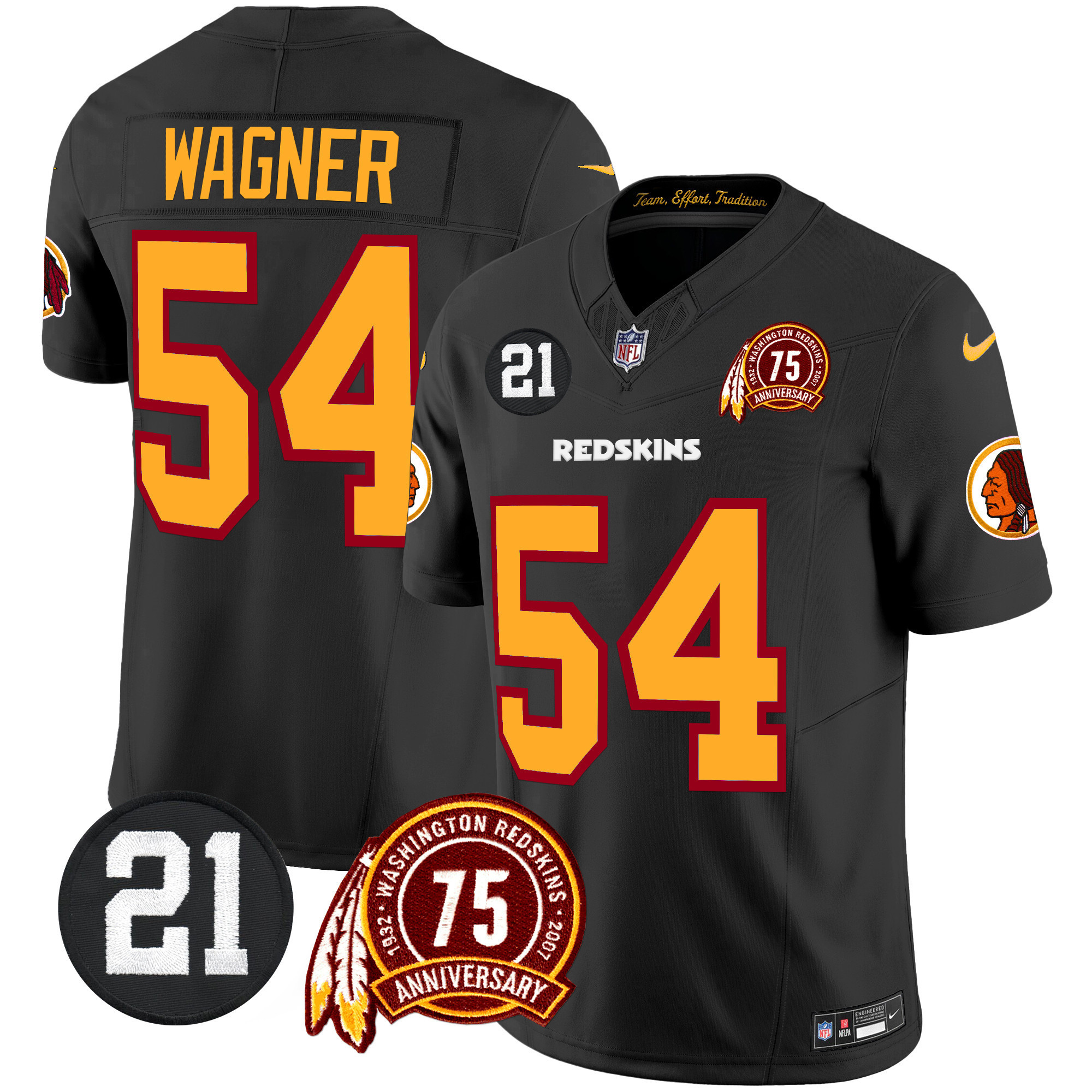 Bobby Wagner Men's Washington Redskins 75th & Sean Taylor Patch Vapor Limited Black Jersey - All Stitched