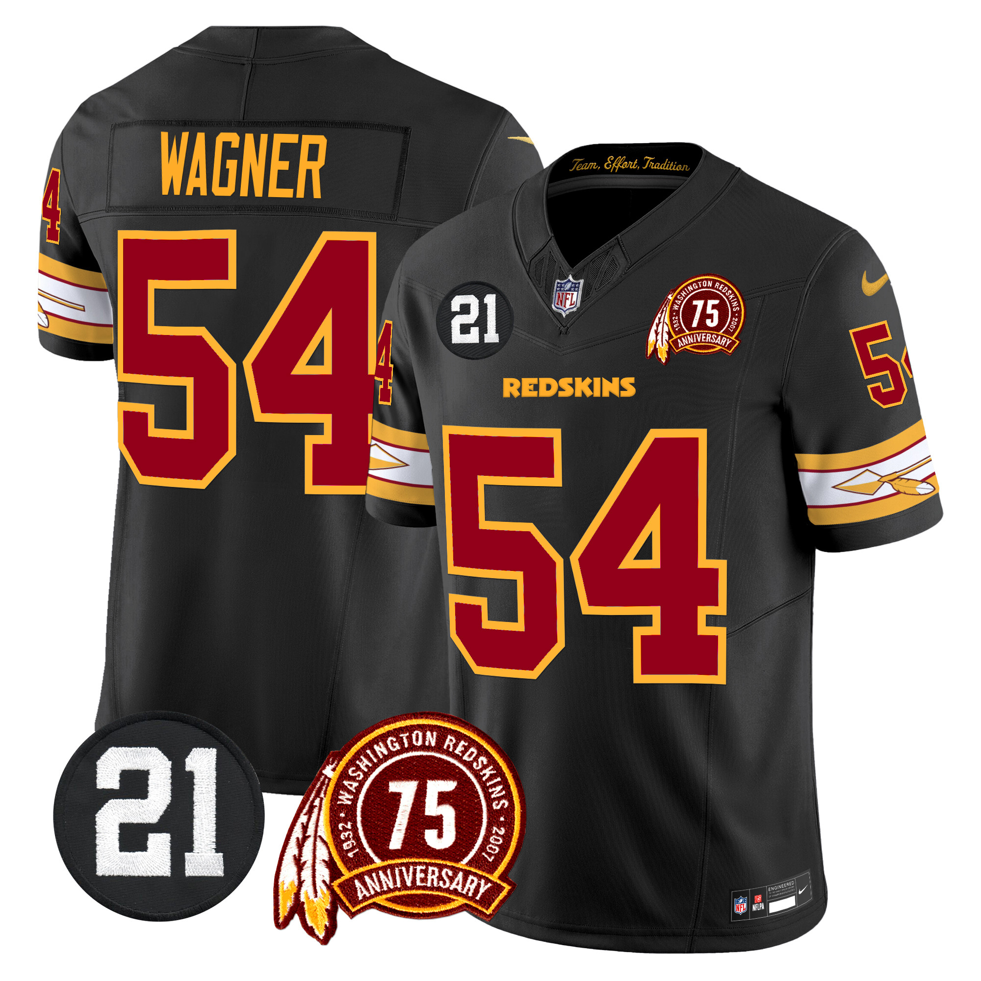 Bobby Wagner Men's Washington Redskins 75th & Sean Taylor Patch Vapor Limited Black Jersey - All Stitched