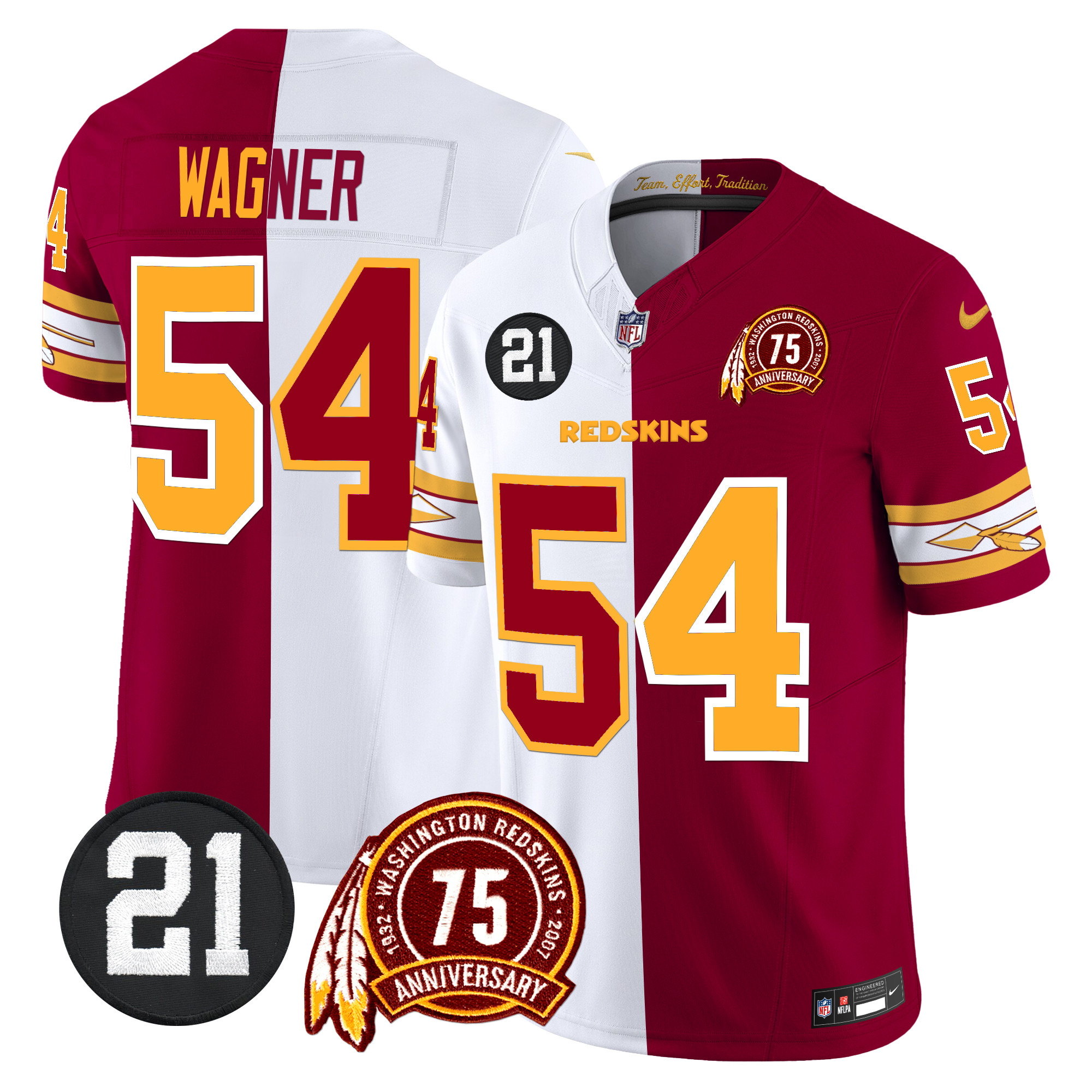 Bobby Wagner Men's Washington Redskins 75th & Sean Taylor Patch Vapor Limited Half Jersey - All Stitched
