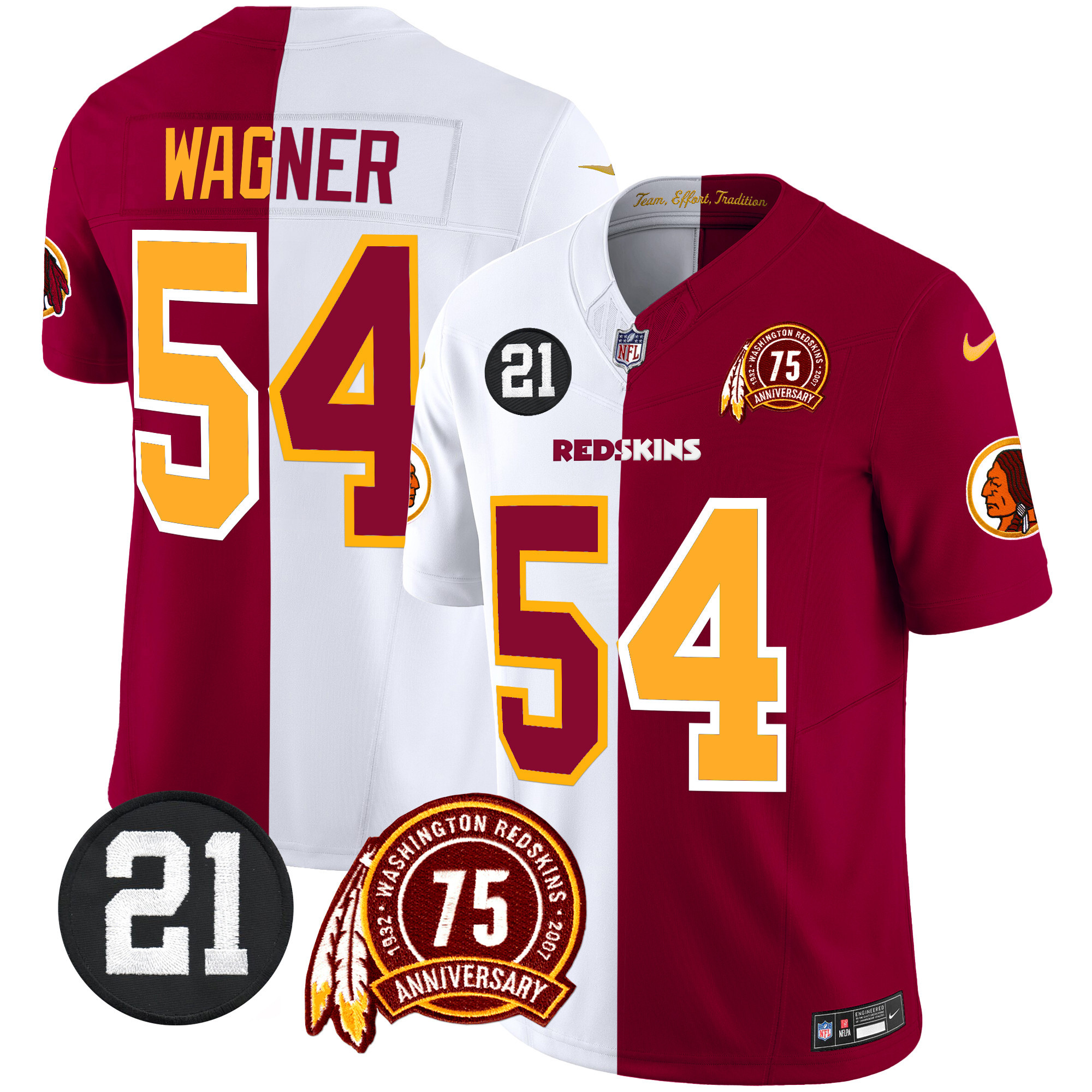 Bobby Wagner Men's Washington Redskins 75th & Sean Taylor Patch Vapor Limited Half Jersey - All Stitched