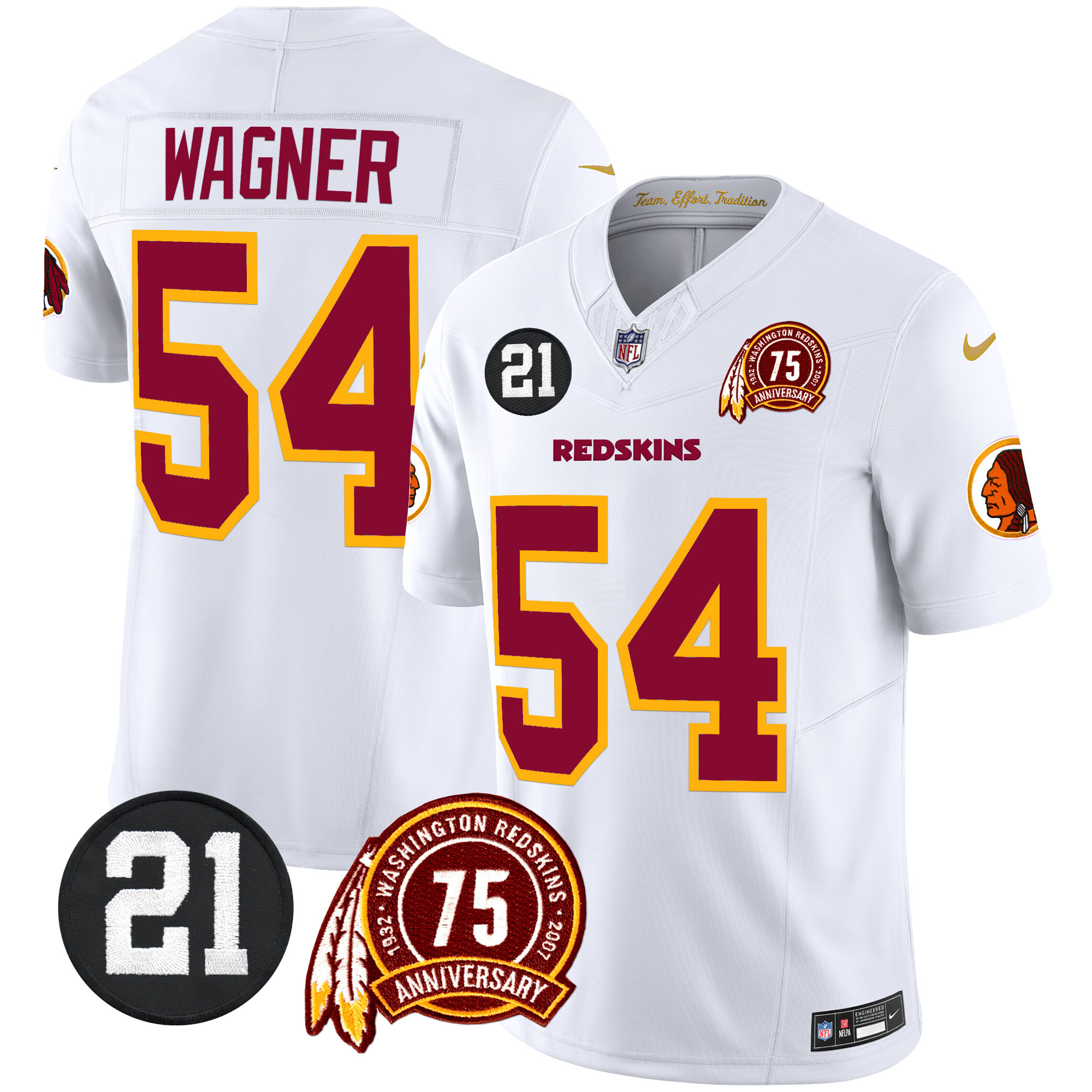 Bobby Wagner Men's Washington Redskins 75th & Sean Taylor Patch Vapor Limited White Jersey - All Stitched