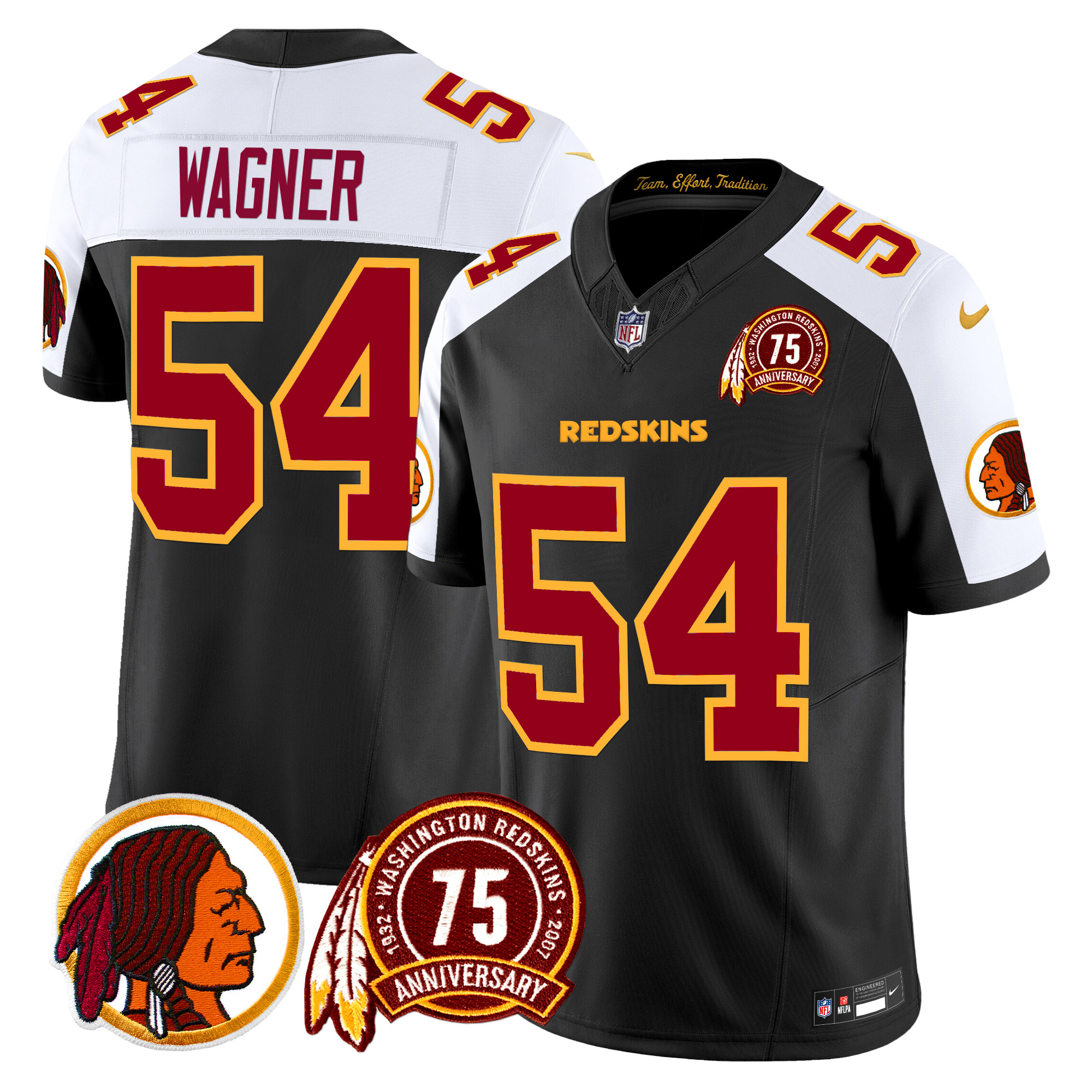 Bobby Wagner Men's Washington Redskins 75th Patch Vapor Limited Black Alternate Jersey - All Stitched