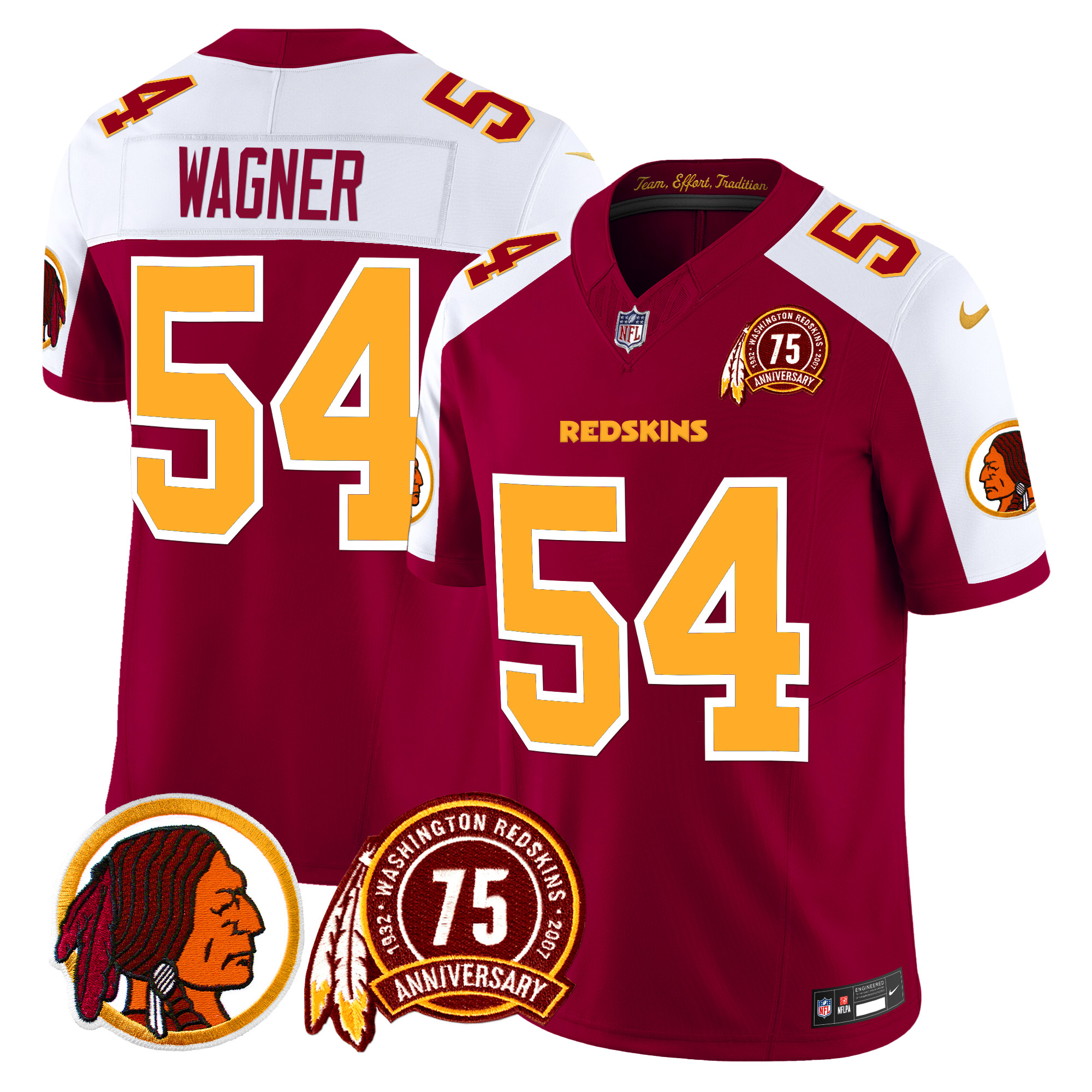 Bobby Wagner Men's Washington Redskins 75th Patch Vapor Limited Burgundy Alternate Jersey - All Stitched