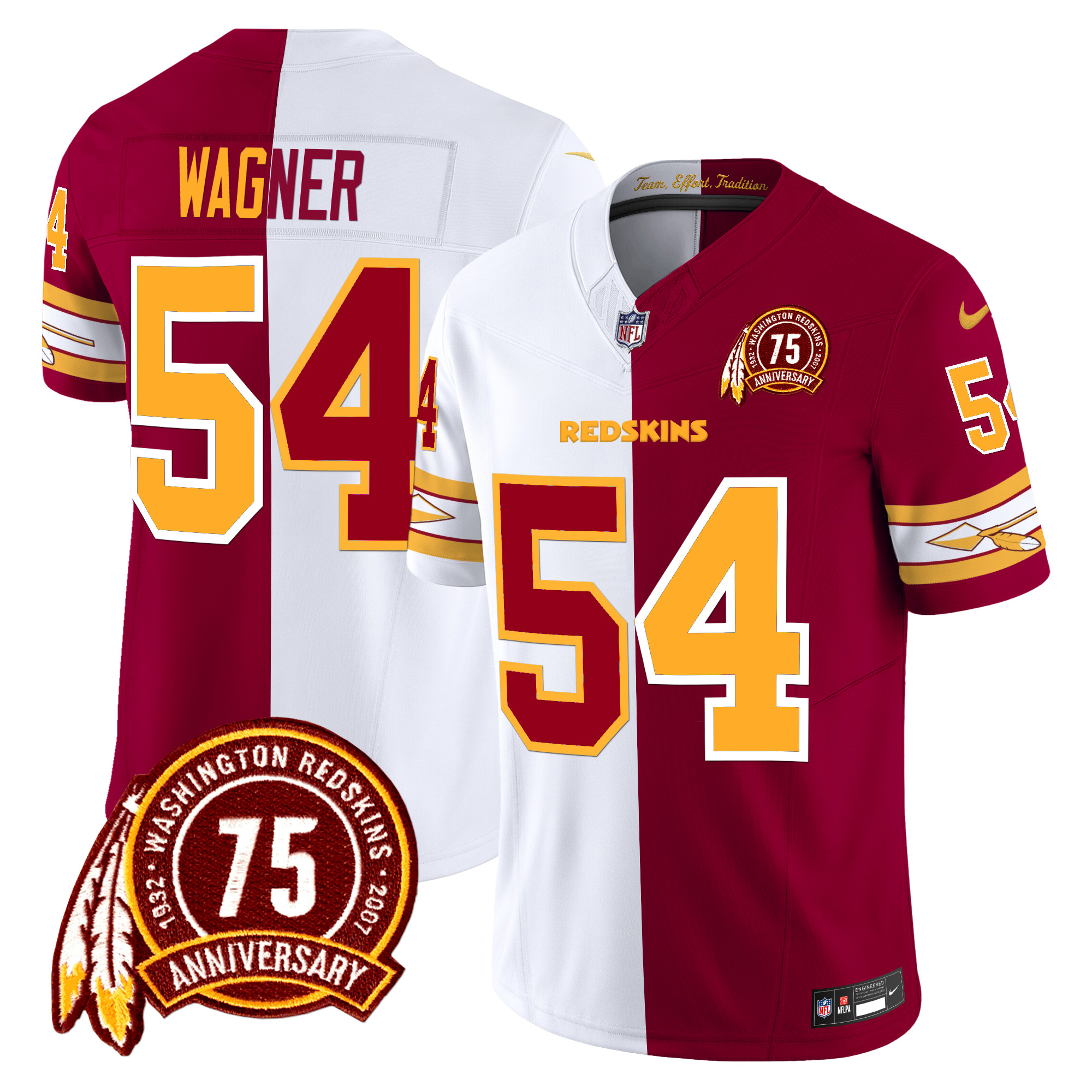 Bobby Wagner Men's Washington Redskins 75th Patch Vapor Limited Half Jersey - All Stitched