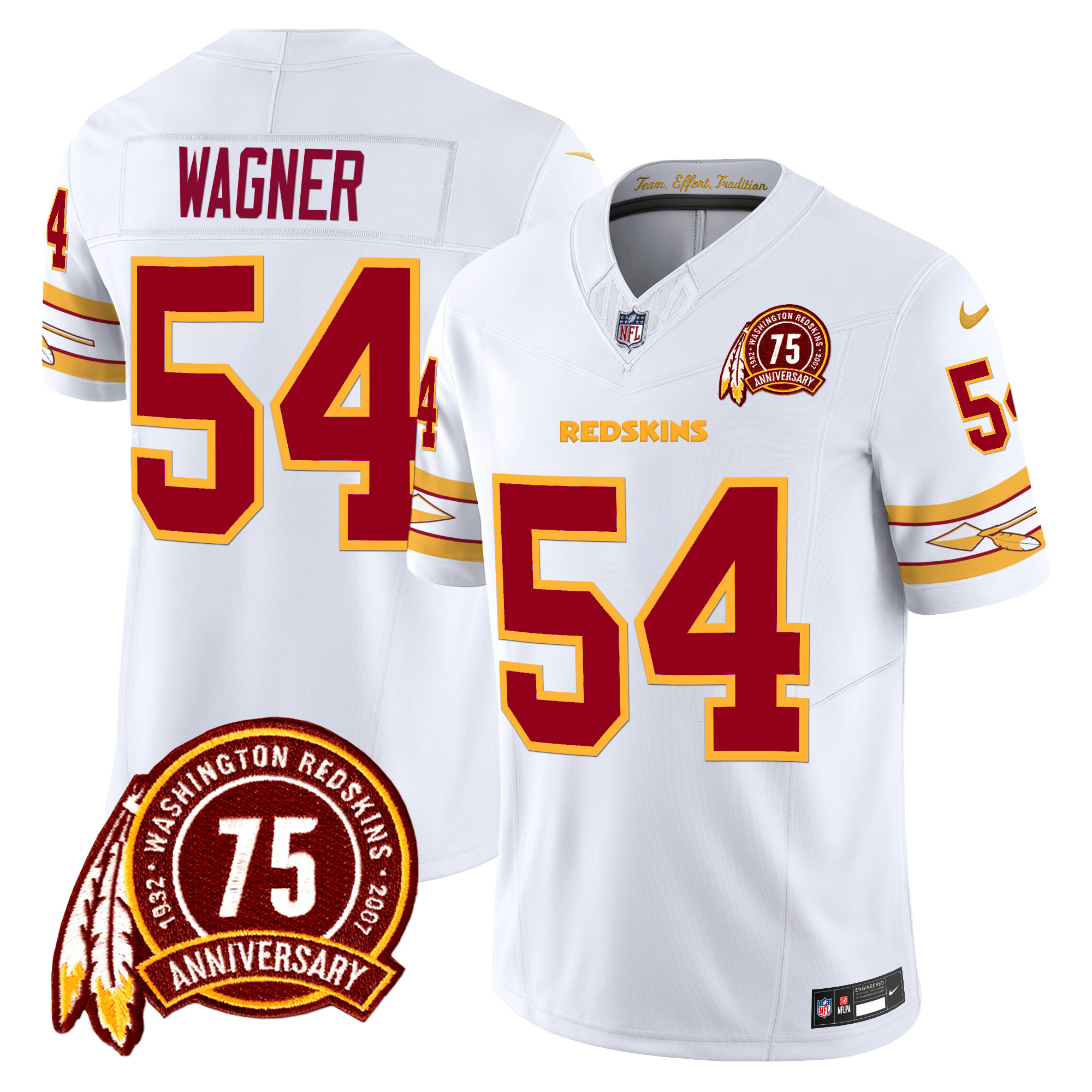 Bobby Wagner Men's Washington Redskins 75th Patch Vapor Limited White Jersey - All Stitched