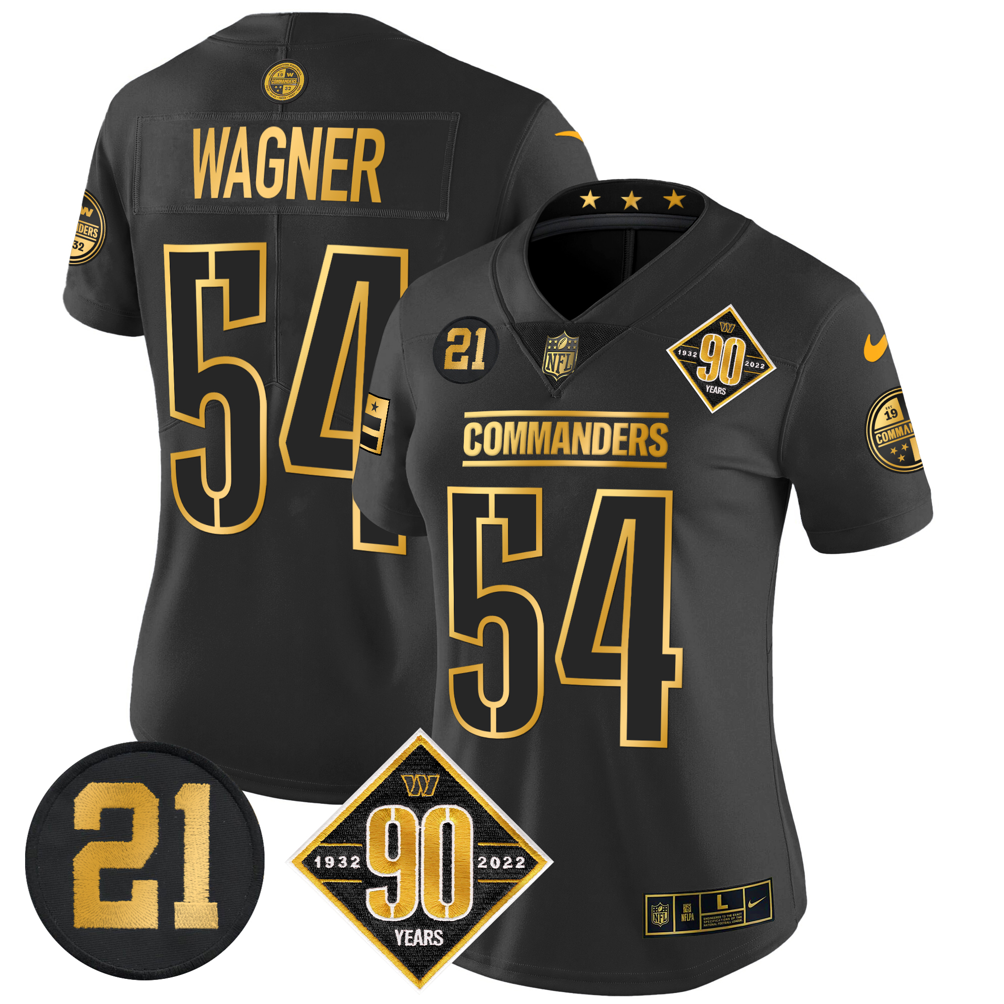 Bobby Wagner Women's Washington Commanders 90th & Sean Taylor Patch Gold Vapor Limited Black Gold Jersey - All Stitched