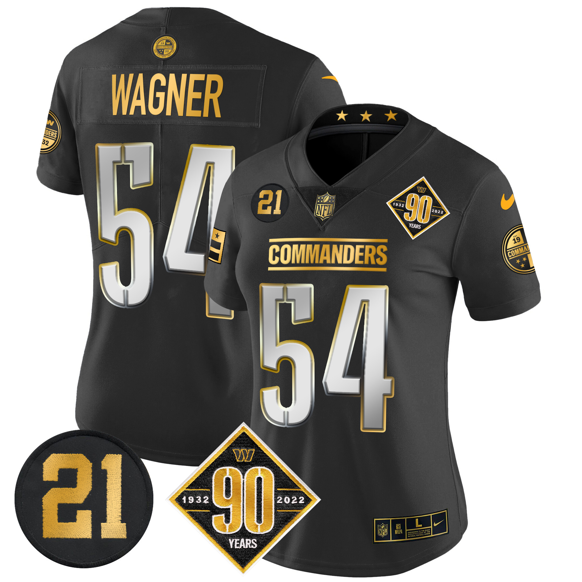 Bobby Wagner Women's Washington Commanders 90th & Sean Taylor Patch Gold Vapor Limited Black Limited Jersey - All Stitched