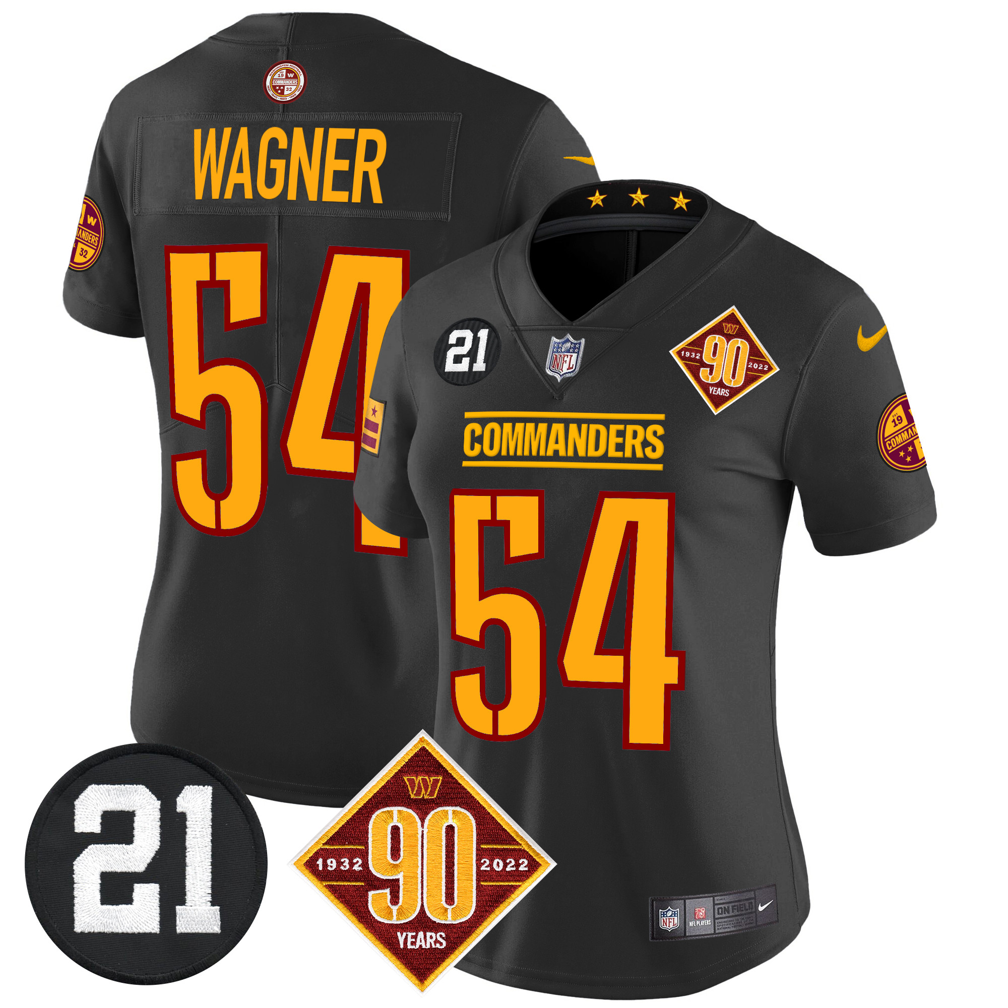 Bobby Wagner Women's Washington Commanders 90th & Sean Taylor Patch Vapor Limited Black Jersey - All Stitched