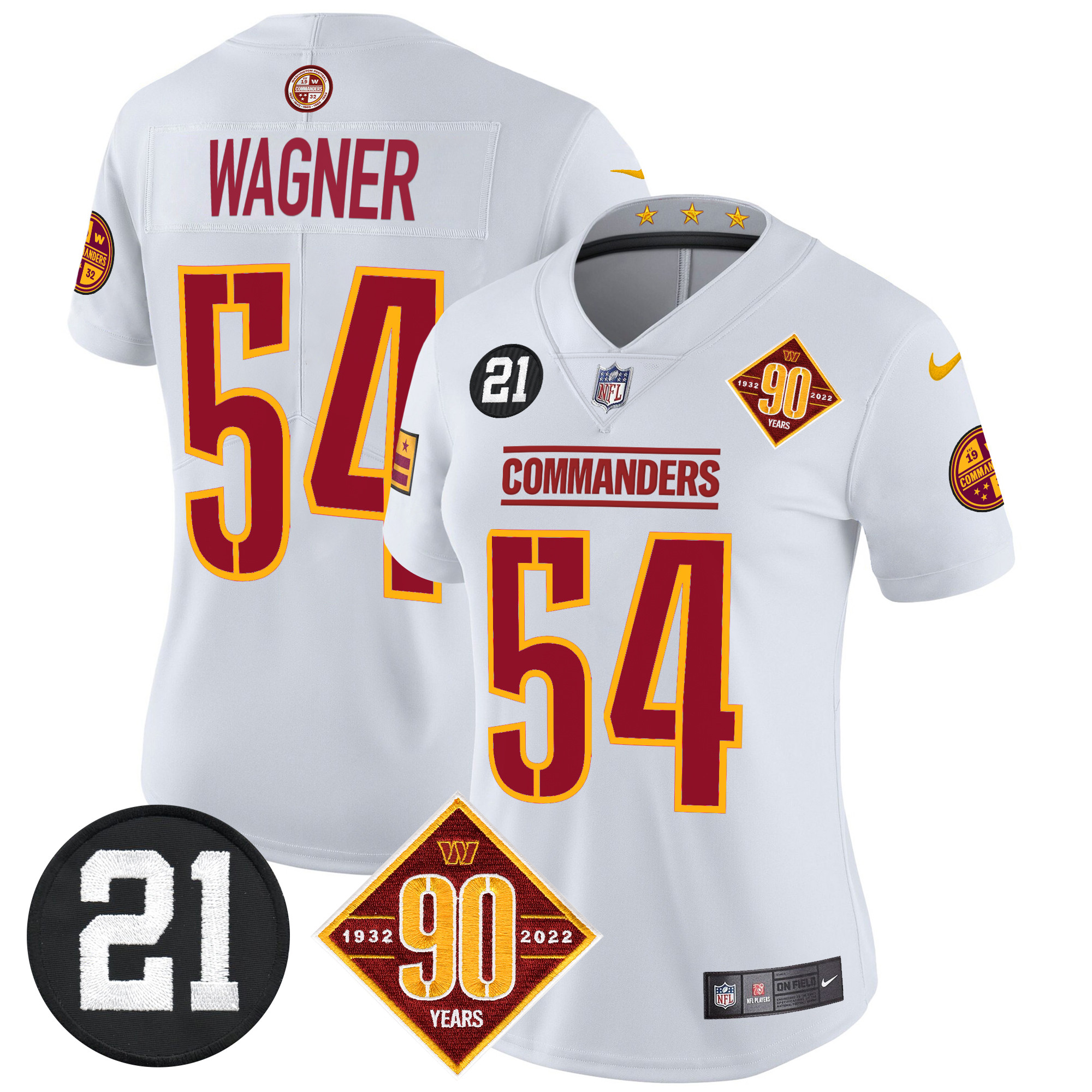Bobby Wagner Women's Washington Commanders 90th & Sean Taylor Patch Vapor Limited White Jersey - All Stitched