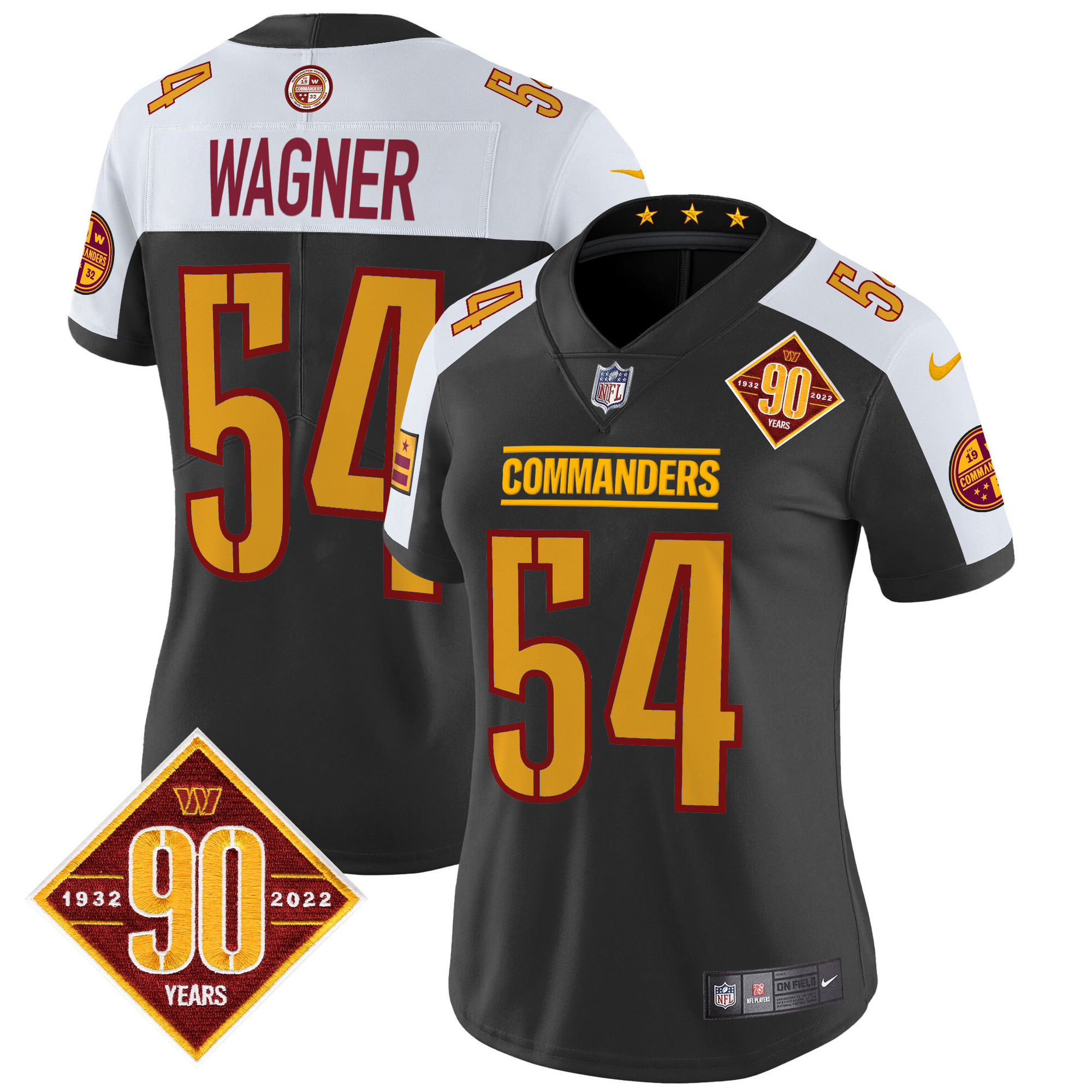 Bobby Wagner Women's Washington Commanders 90th Anniversary Patch Vapor Limited Black Alternate Jersey - All Stitched