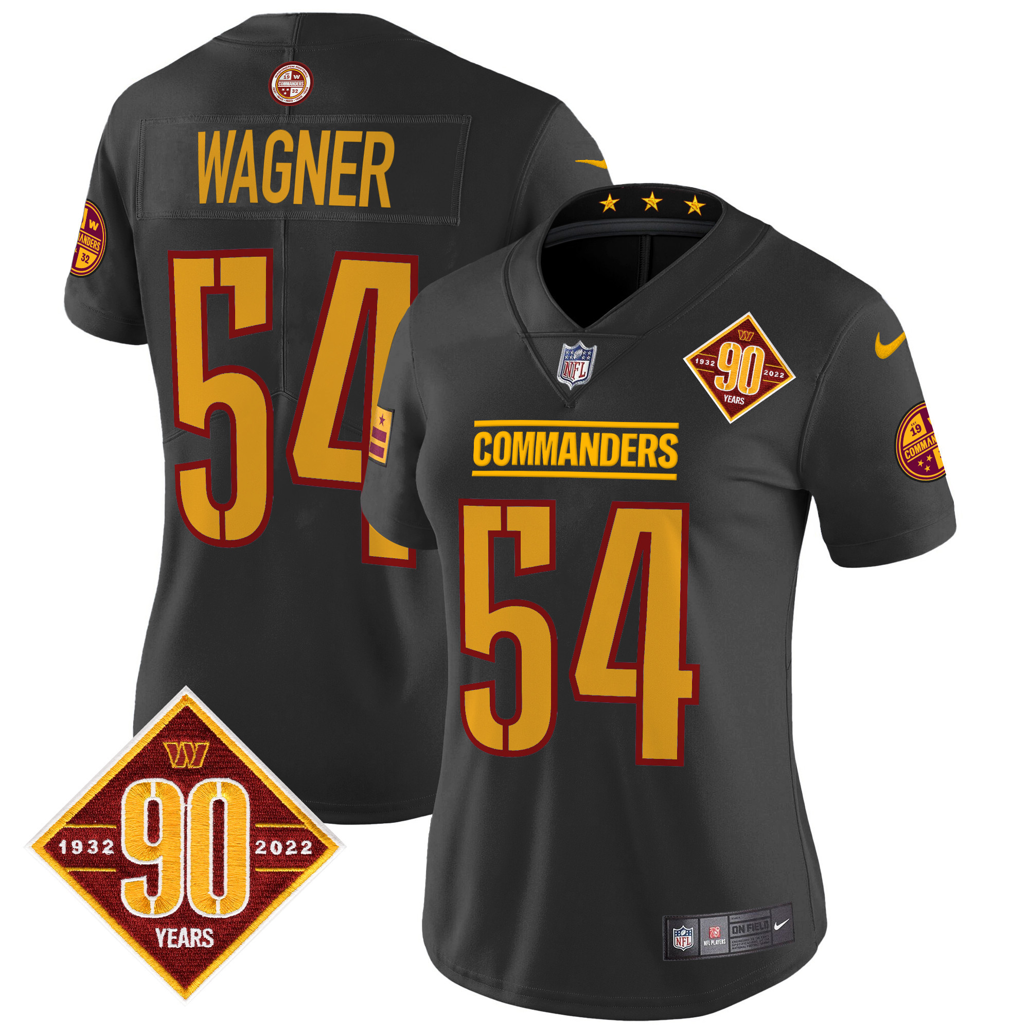 Bobby Wagner Women's Washington Commanders 90th Anniversary Patch Vapor Limited Black Jersey - All Stitched