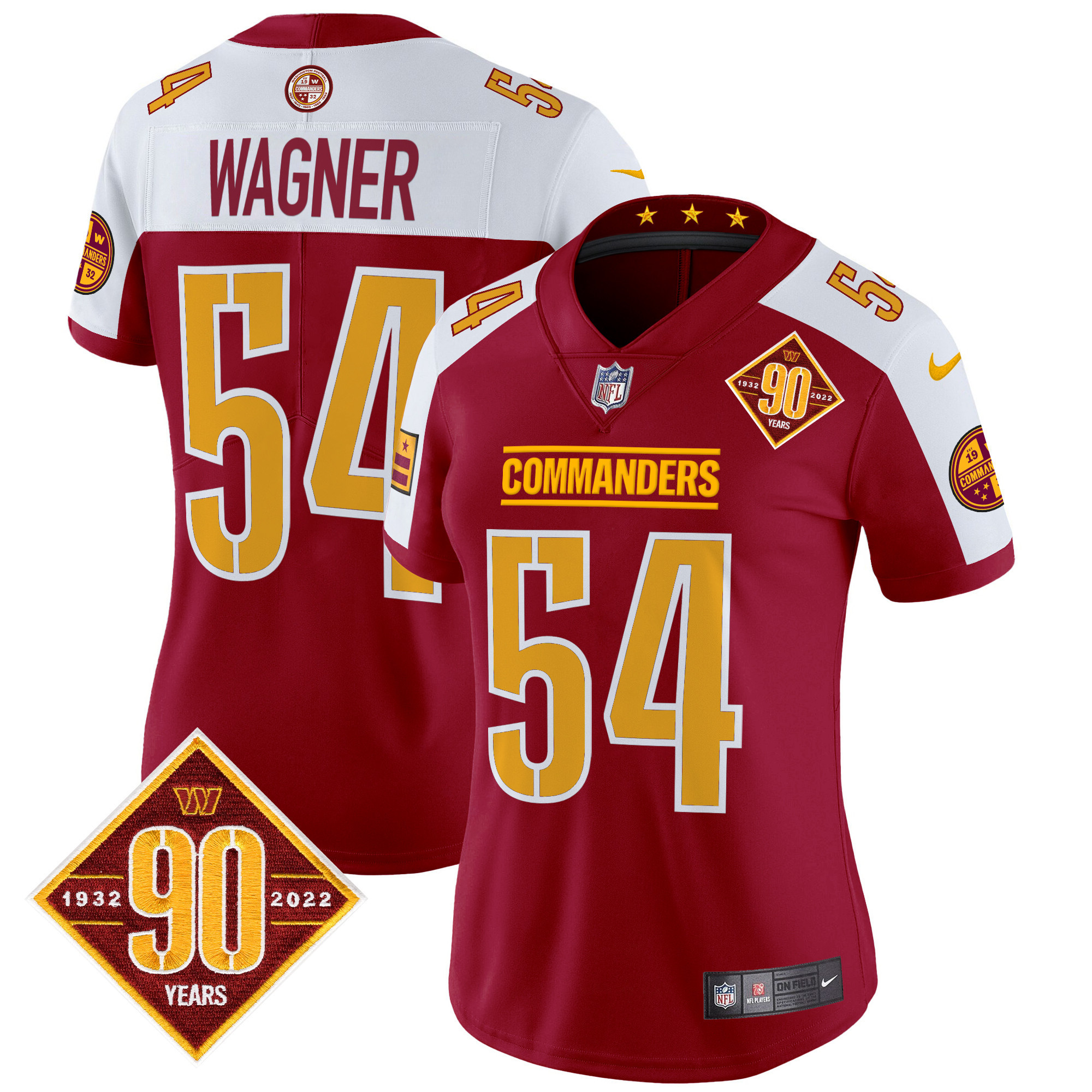 Bobby Wagner Women's Washington Commanders 90th Anniversary Patch Vapor Limited Burgundy Alternate Jersey - All Stitched