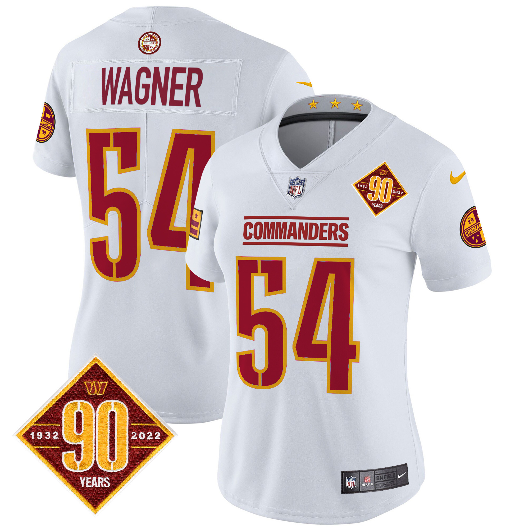 Bobby Wagner Women's Washington Commanders 90th Anniversary Patch Vapor Limited White Jersey - All Stitched