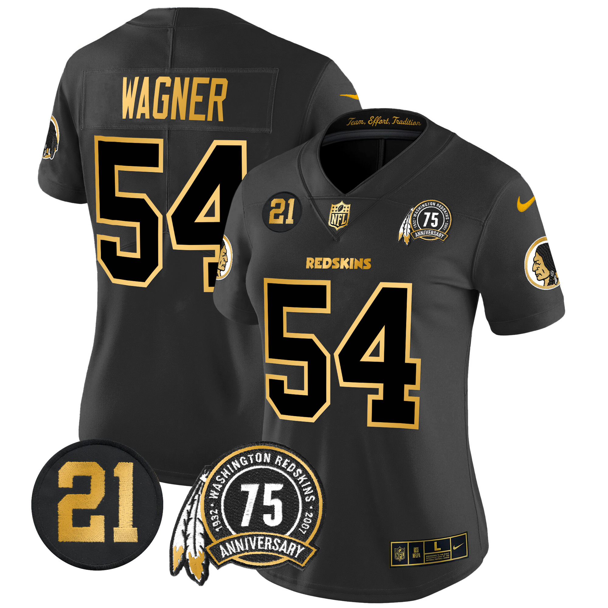 Bobby Wagner Women's Washington Redskins 75th & Sean Taylor Patch Gold Vapor Limited Black Gold Jersey - All Stitched
