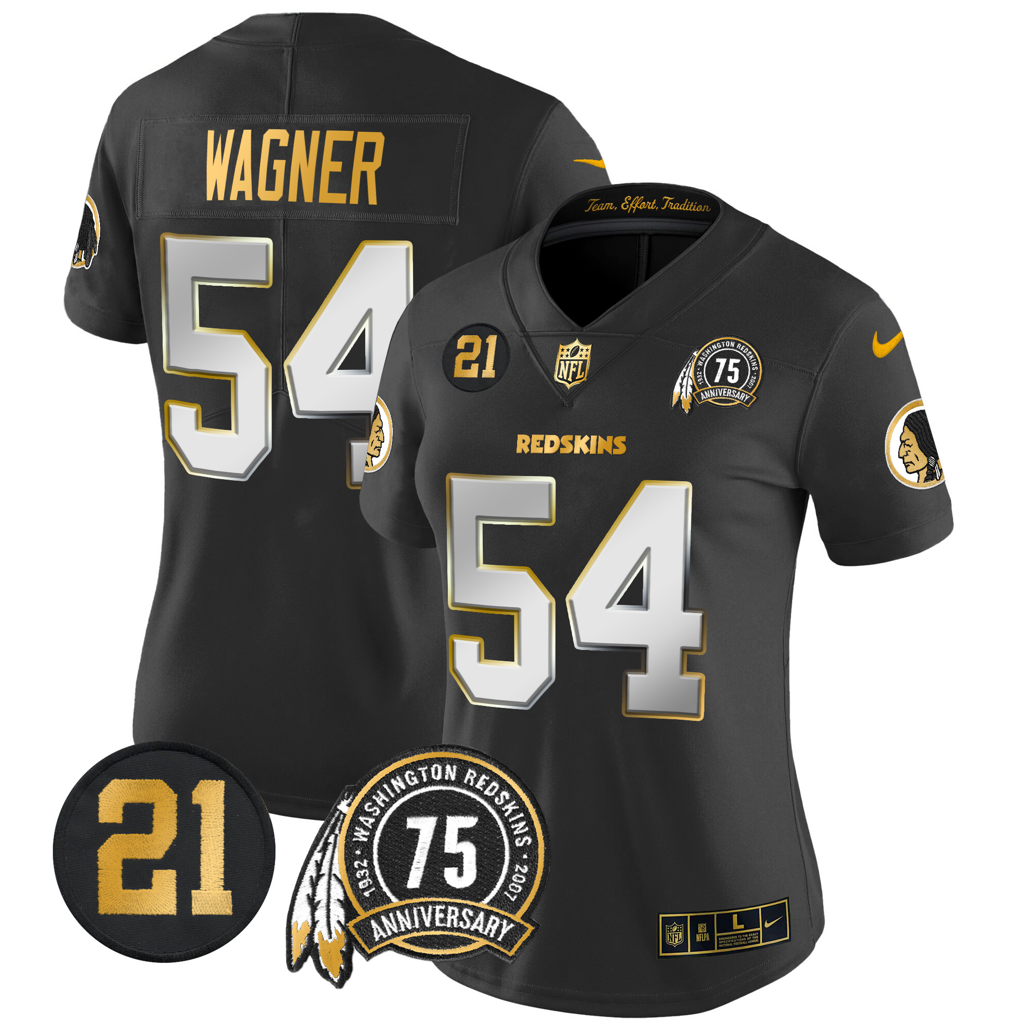 Bobby Wagner Women's Washington Redskins 75th & Sean Taylor Patch Gold Vapor Limited Black Limited Jersey - All Stitched