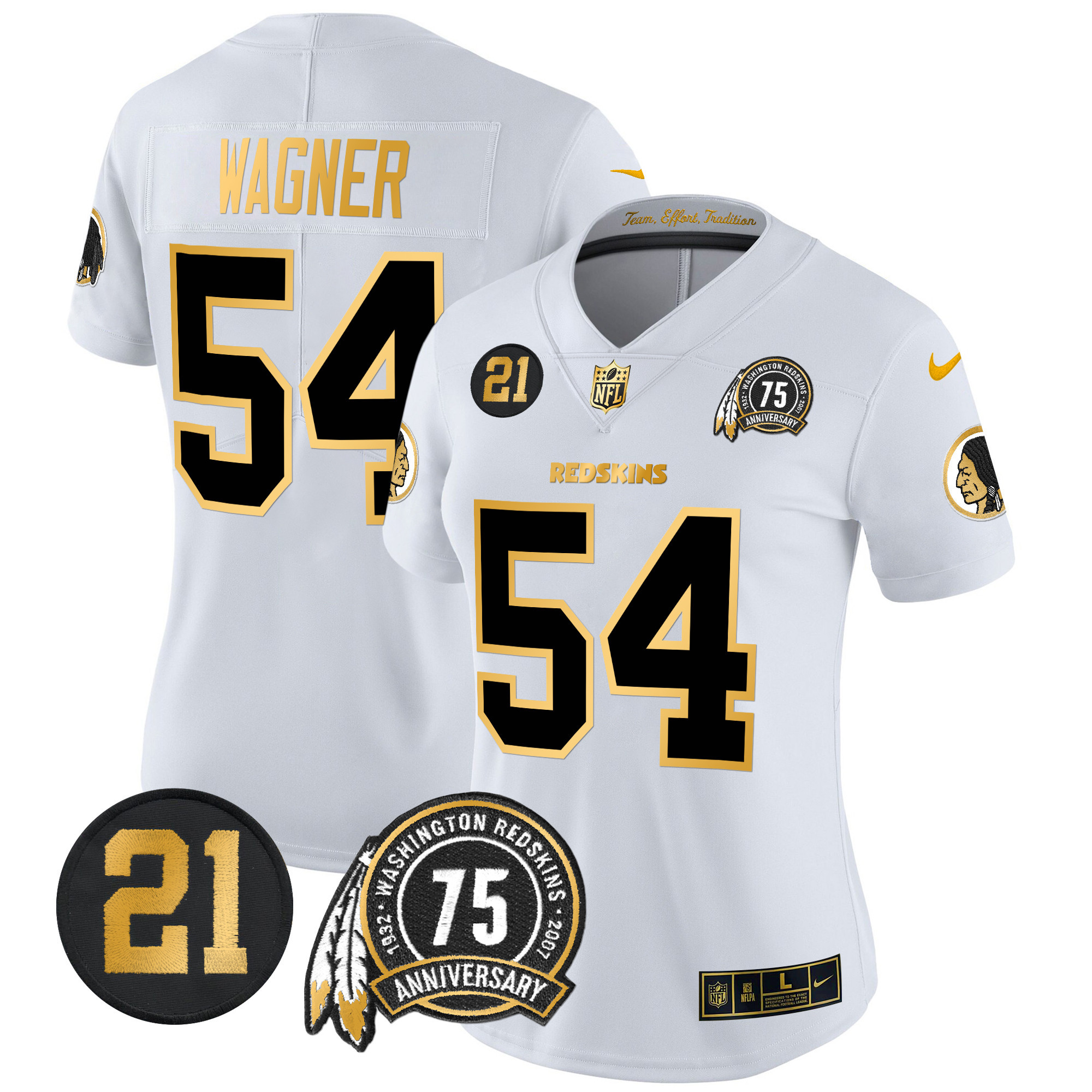 Bobby Wagner Women's Washington Redskins 75th & Sean Taylor Patch Gold Vapor Limited White Gold Jersey - All Stitched