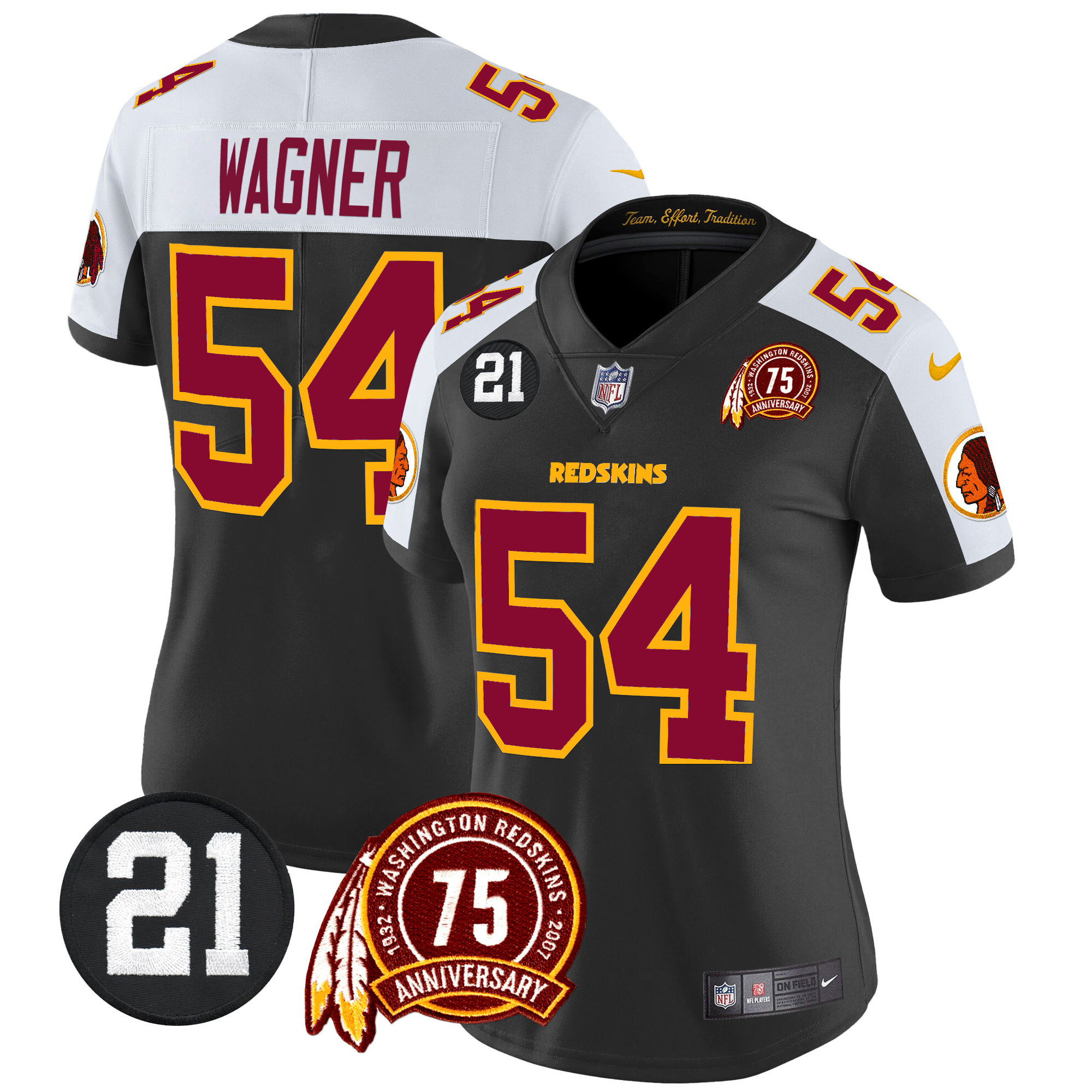Bobby Wagner Women's Washington Redskins 75th & Sean Taylor Patch Vapor Limited Black Alternate Jersey - All Stitched