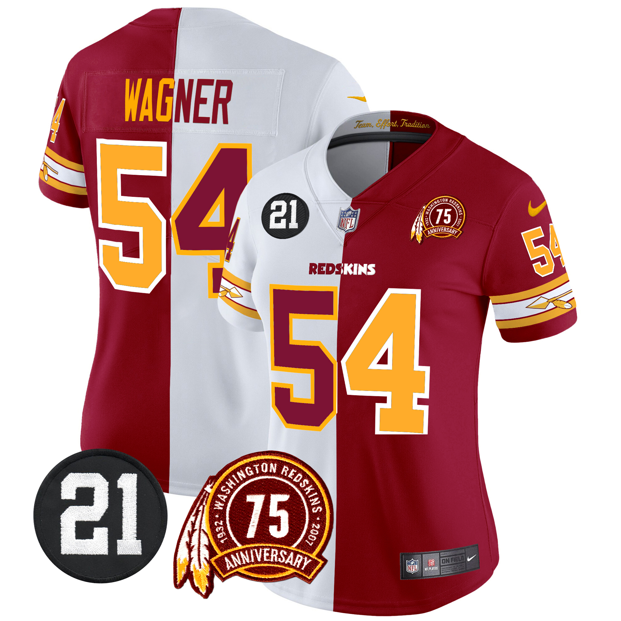 Bobby Wagner Women's Washington Redskins 75th & Sean Taylor Patch Vapor Limited Half Jersey - All Stitched