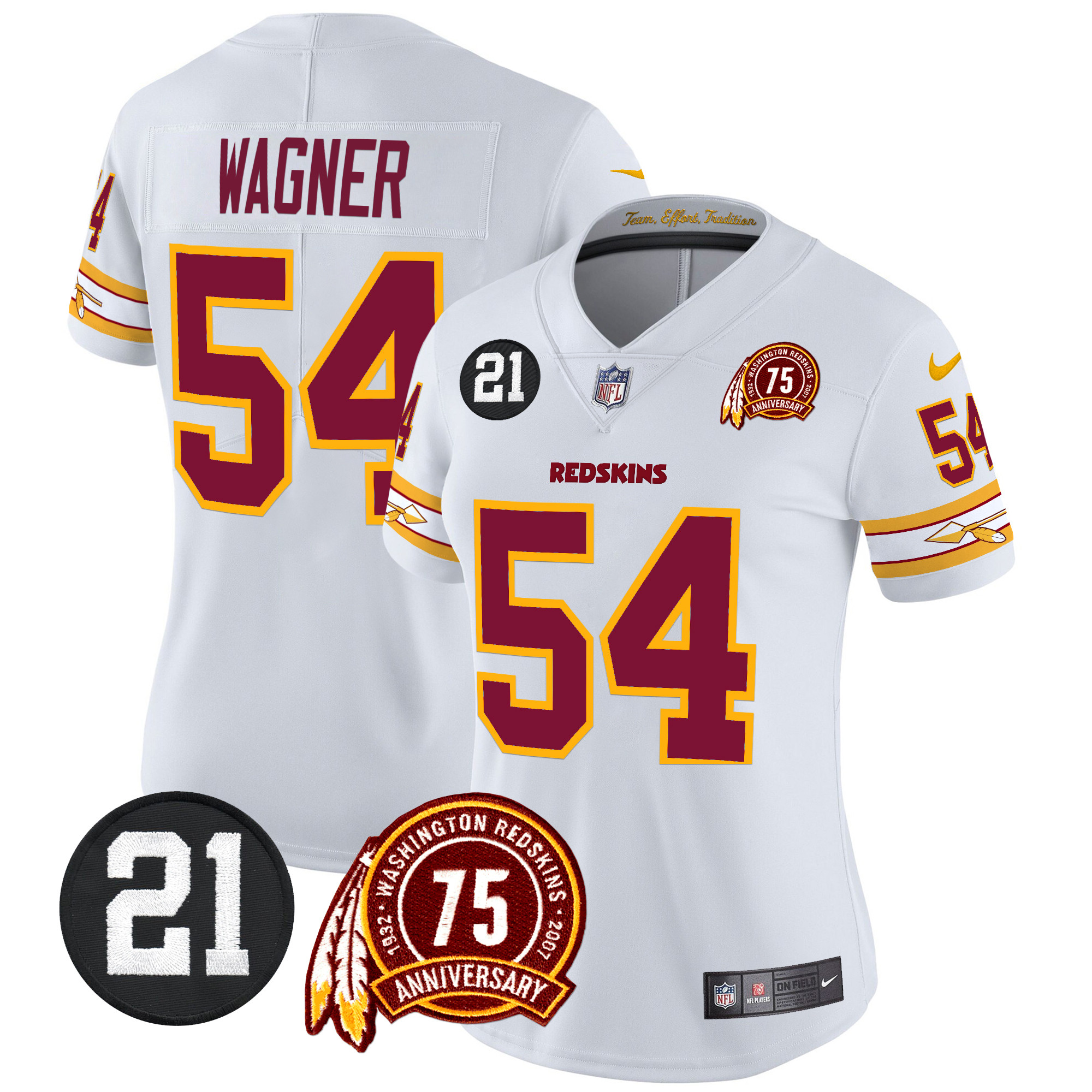 Bobby Wagner Women's Washington Redskins 75th & Sean Taylor Patch Vapor Limited White Jersey - All Stitched