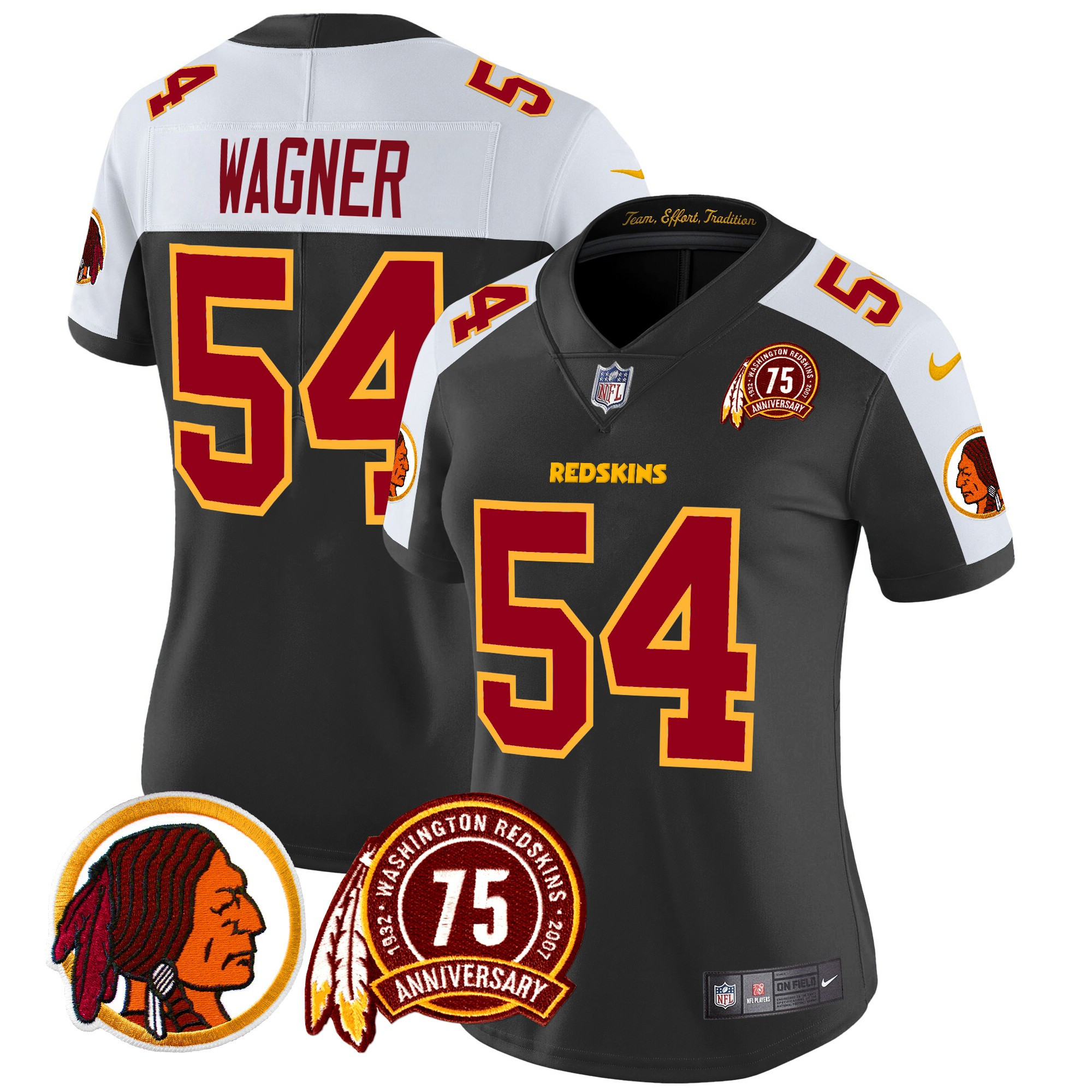 Bobby Wagner Women's Washington Redskins 75th Patch Vapor Limited Black Alternate Jersey - All Stitched
