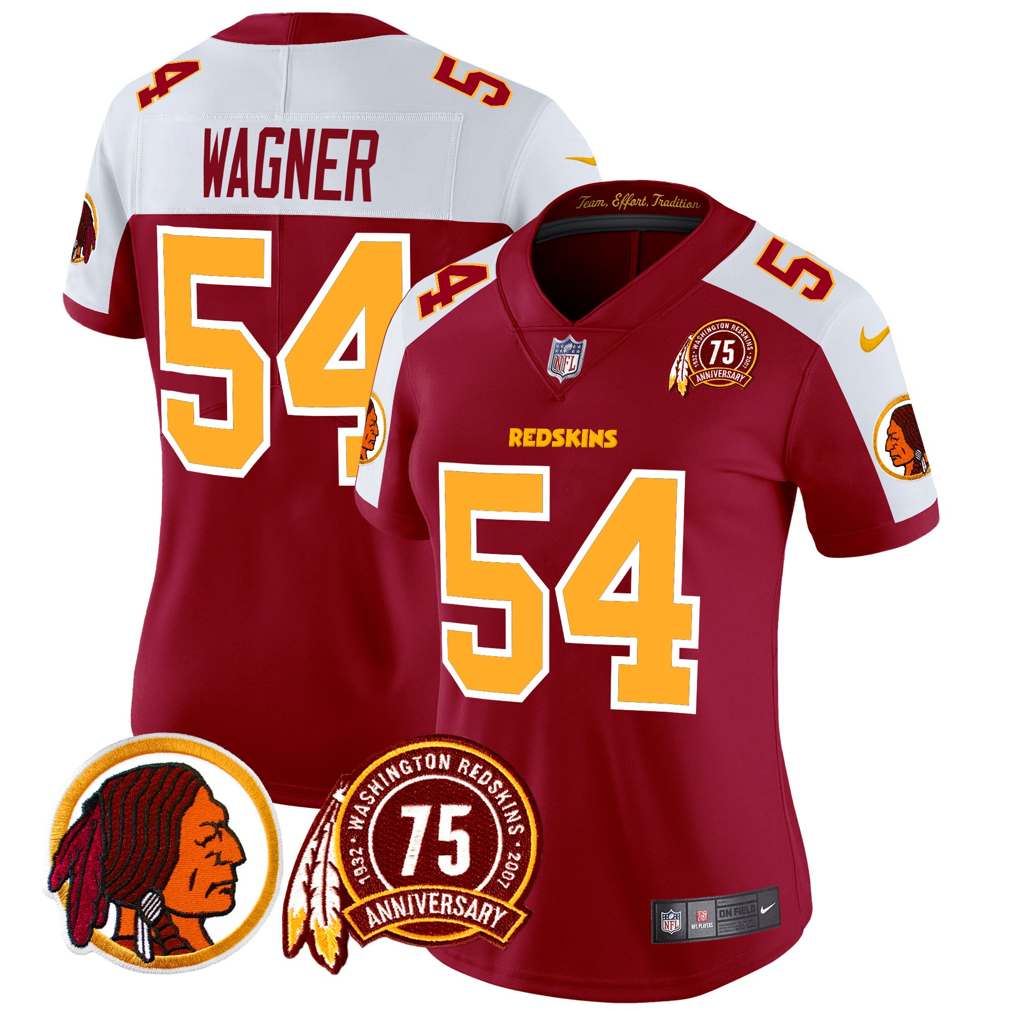 Bobby Wagner Women's Washington Redskins 75th Patch Vapor Limited Burgundy Alternate Jersey - All Stitched