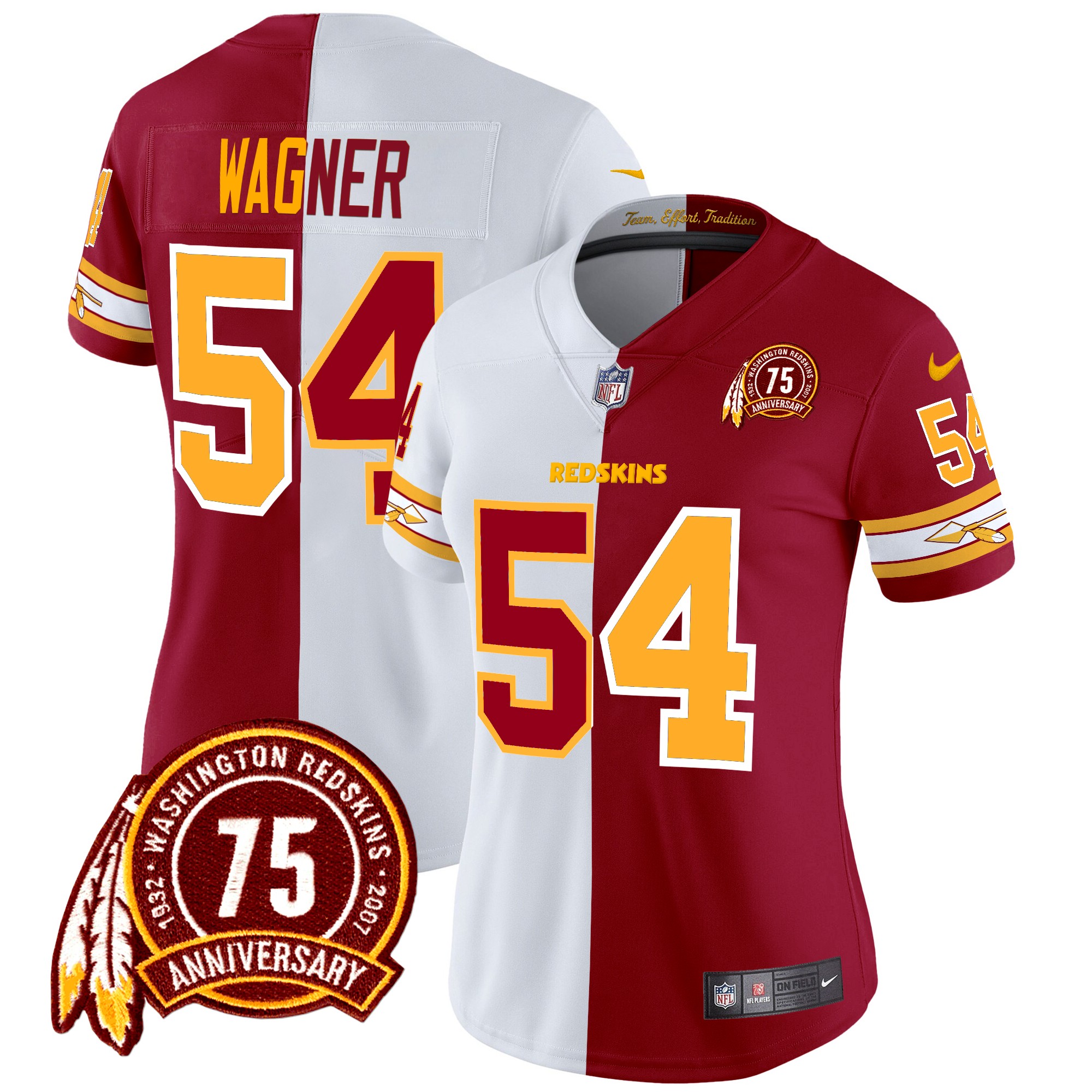 Bobby Wagner Women's Washington Redskins 75th Patch Vapor Limited Half Jersey - All Stitched