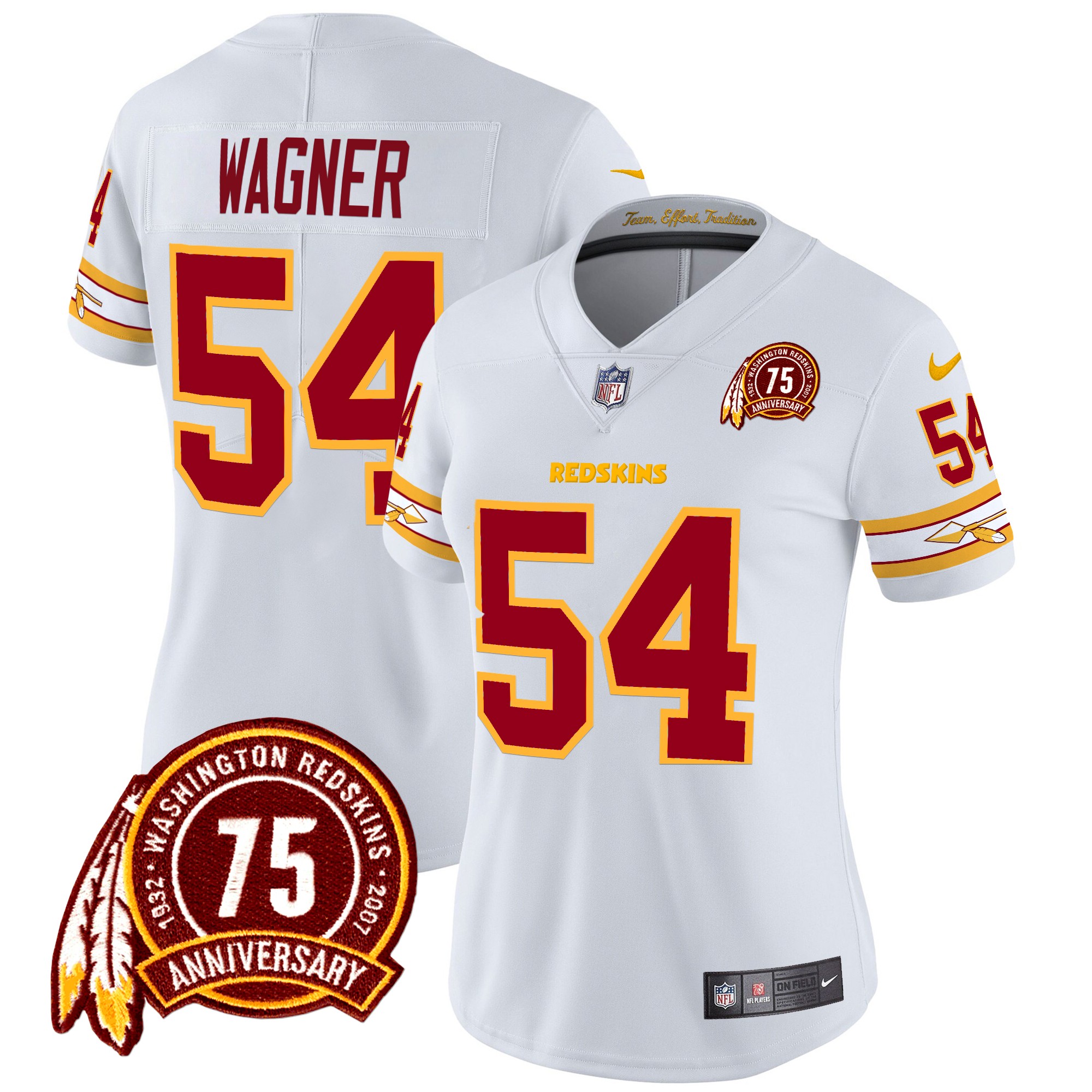 Bobby Wagner Women's Washington Redskins 75th Patch Vapor Limited White Jersey - All Stitched