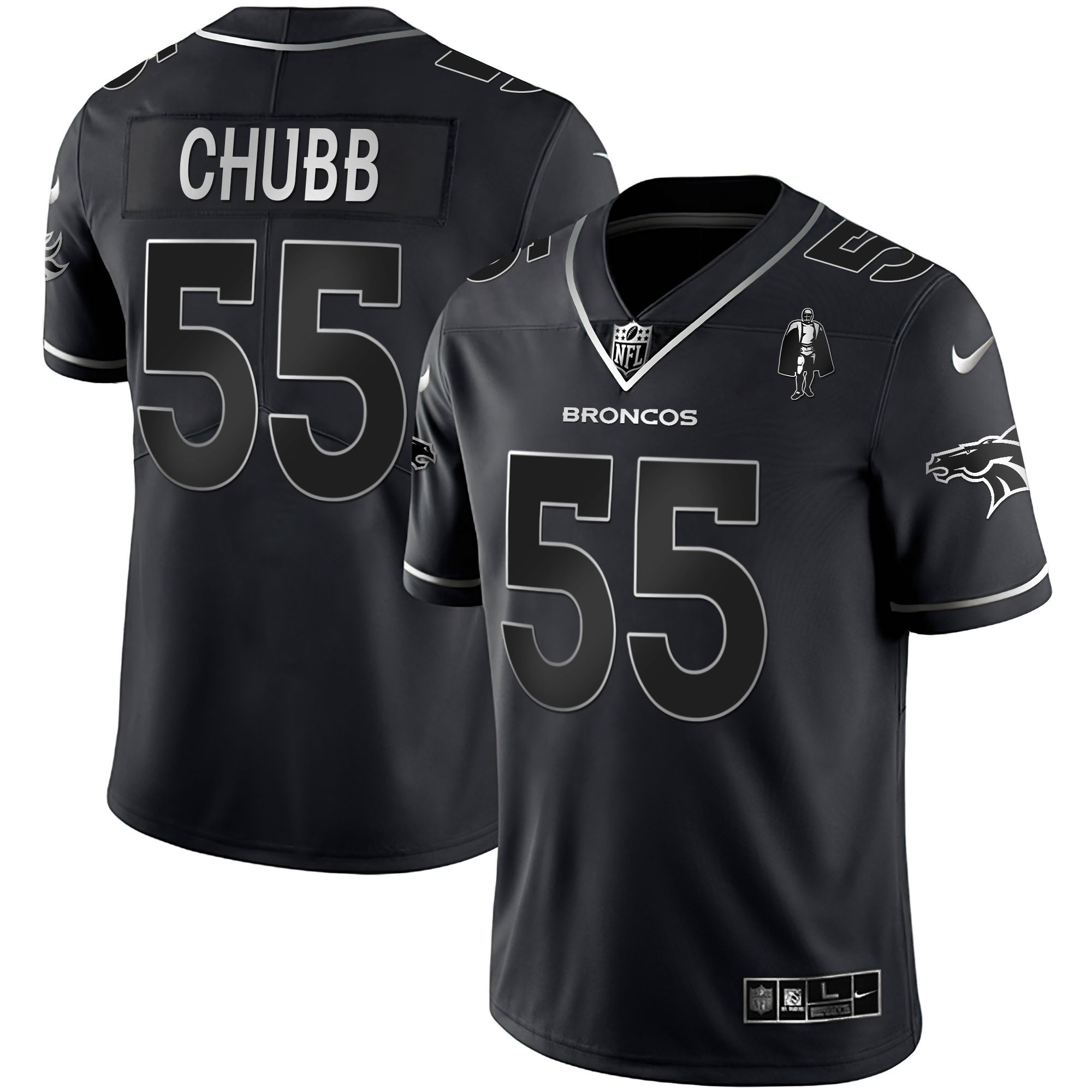 Bradley Chubb Men's Denver Broncos White Gold and Black Gold Black Silver Jersey - All Stitched