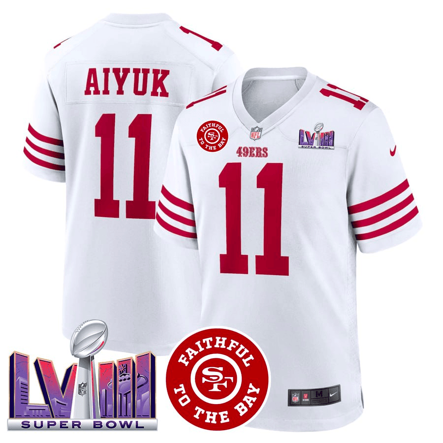 Brandon Aiyuk Aiyuk & GreenLaw San Francisco 49ers  Faithful & Super Bowl LVIII Patch Vapor White Jersey - All Stitched