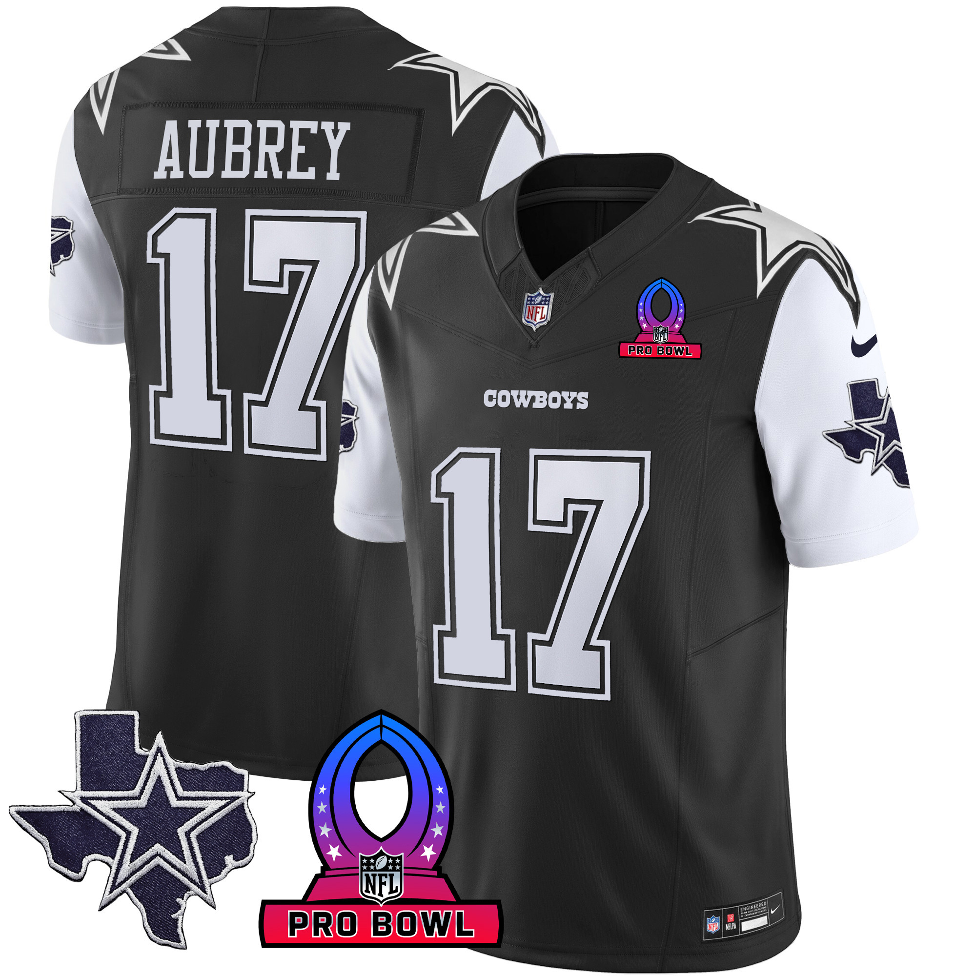 Brandon Aubrey Men's Dallas Cowboys 2024 Pro Bowl Patch Vapor Black Jersey - All Stitched