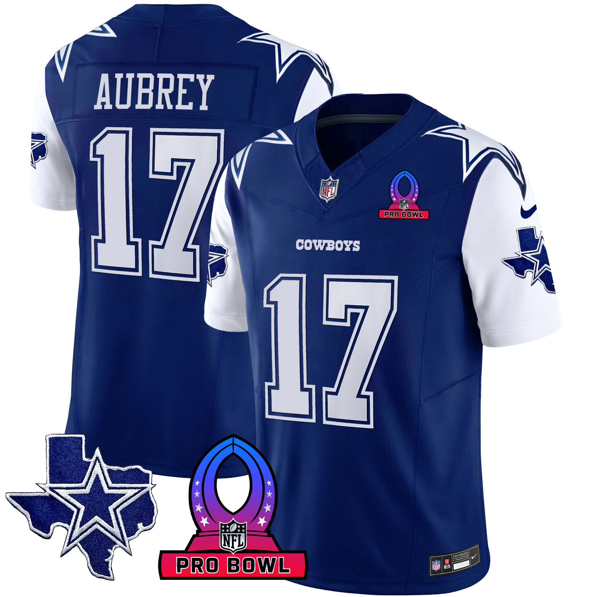Brandon Aubrey Men's Dallas Cowboys 2024 Pro Bowl Patch Vapor Royal Jersey - All Stitched