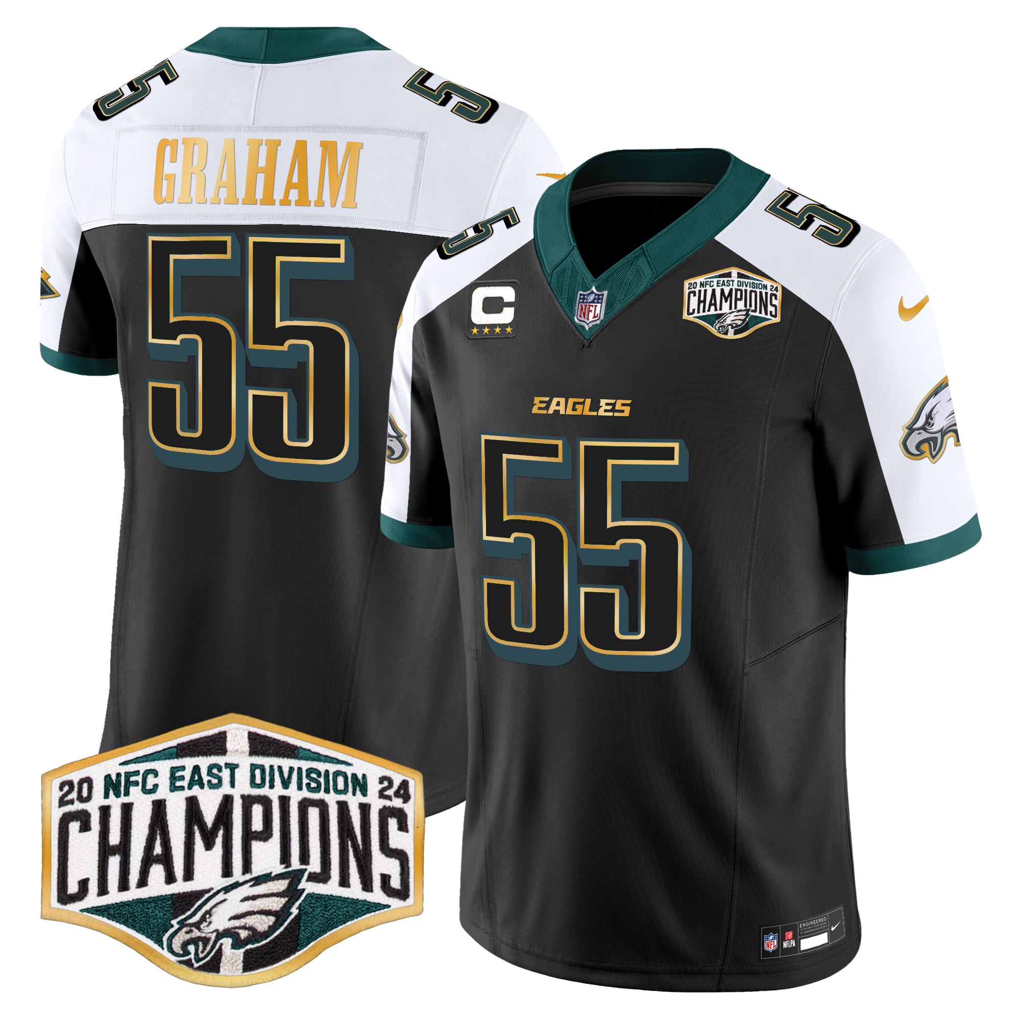 Brandon Graham Men's Philadelphia Eagles 2024 NFC East Division Champions Gold Trim Vapor Limited Black Alternate Jersey - All Stitched