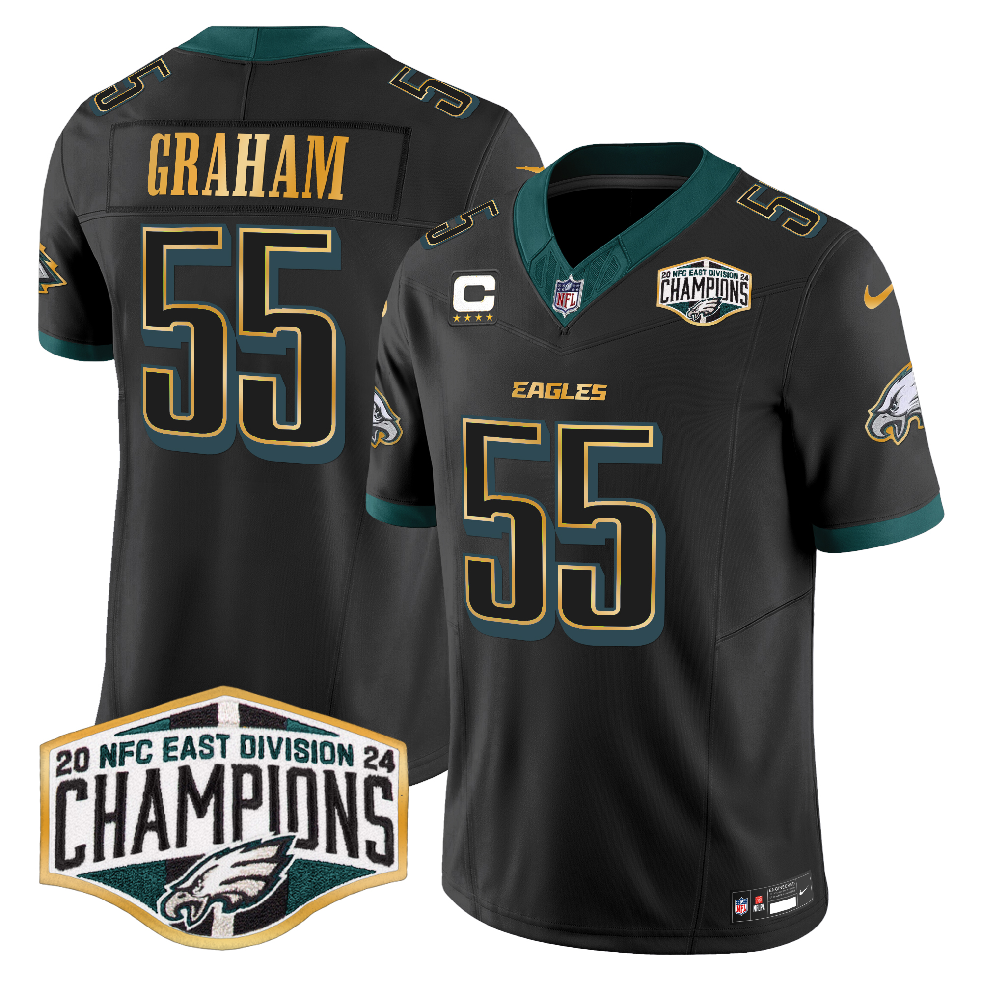 Brandon Graham Men's Philadelphia Eagles 2024 NFC East Division Champions Gold Trim Vapor Limited Black Jersey - All Stitched