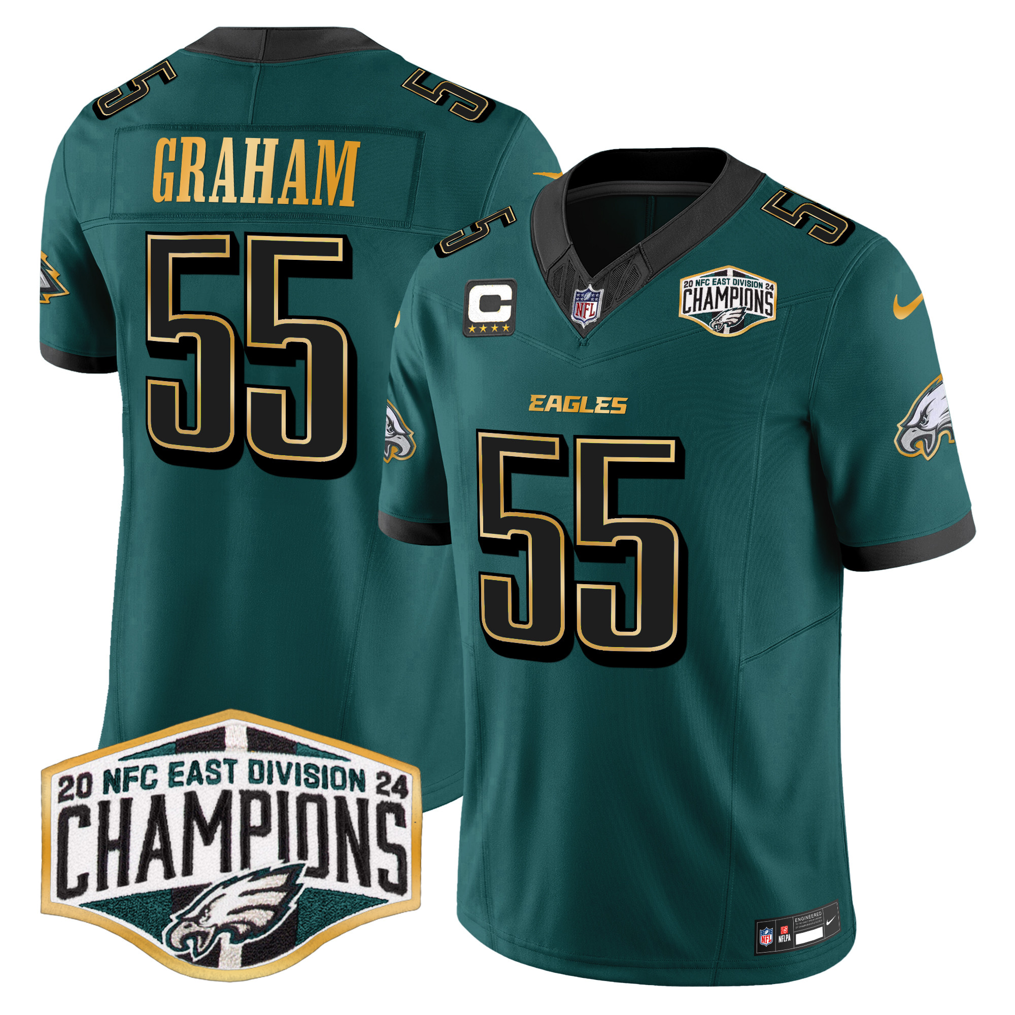 Brandon Graham Men's Philadelphia Eagles 2024 NFC East Division Champions Gold Trim Vapor Limited Midnight Green Jersey - All Stitched