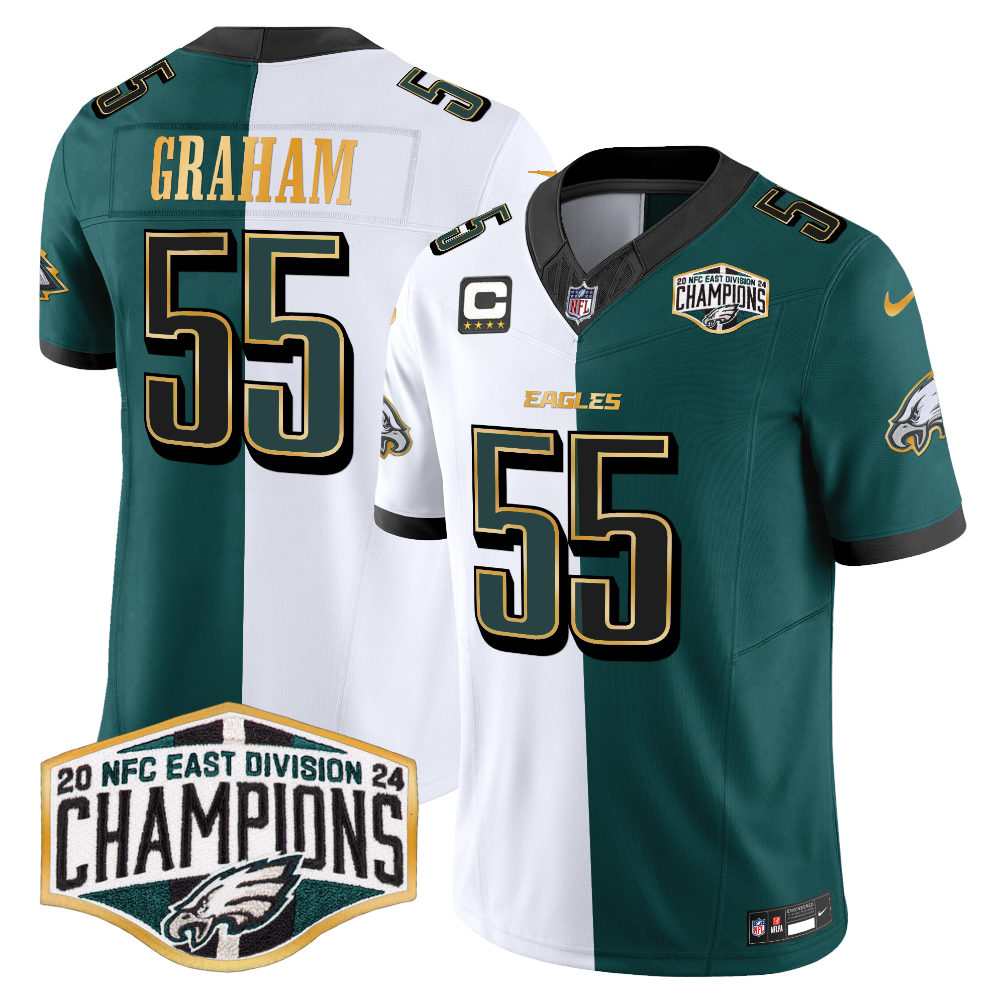 Brandon Graham Men's Philadelphia Eagles 2024 NFC East Division Champions Gold Trim Vapor Limited Split Jersey - All Stitched