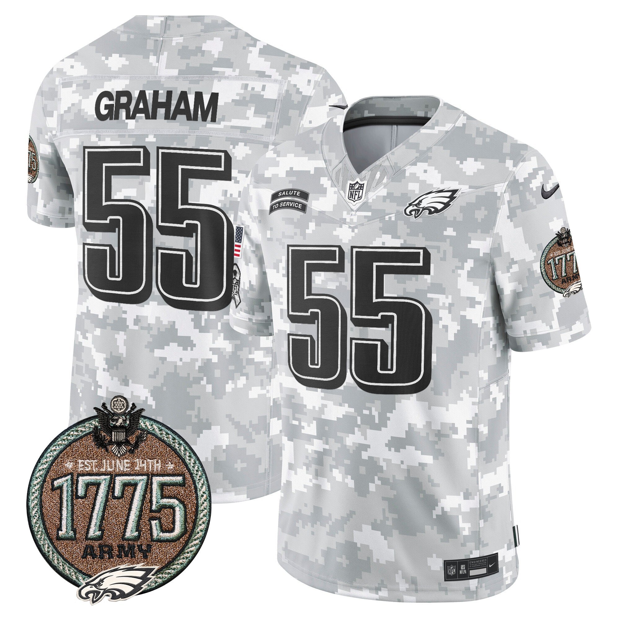 Brandon Graham Men's Philadelphia Eagles 2024 Salute to Service Establishment Year Patch Vapor Limited Army Jersey - All Stitched