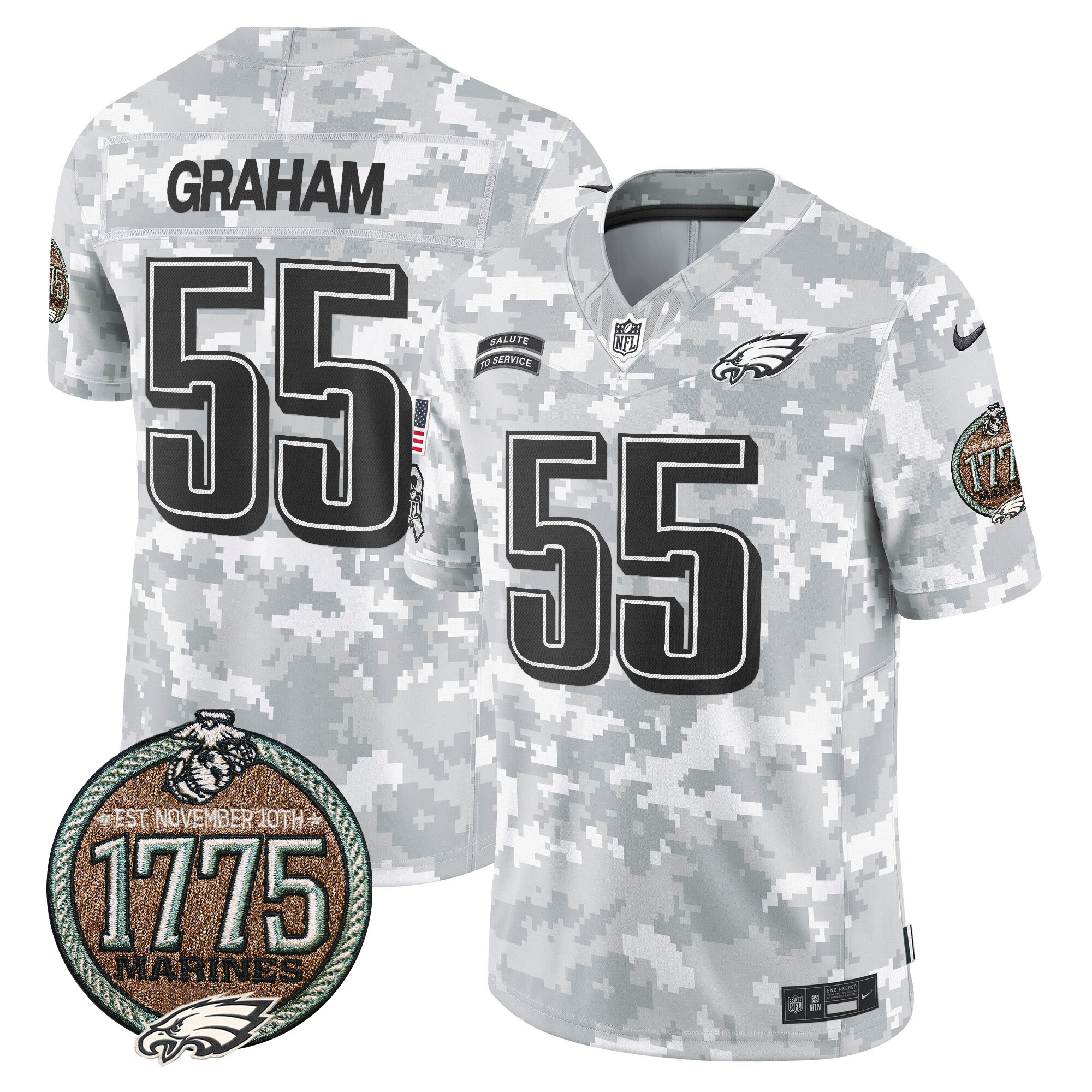Brandon Graham Men's Philadelphia Eagles 2024 Salute to Service Establishment Year Patch Vapor Limited Marines Jersey - All Stitched
