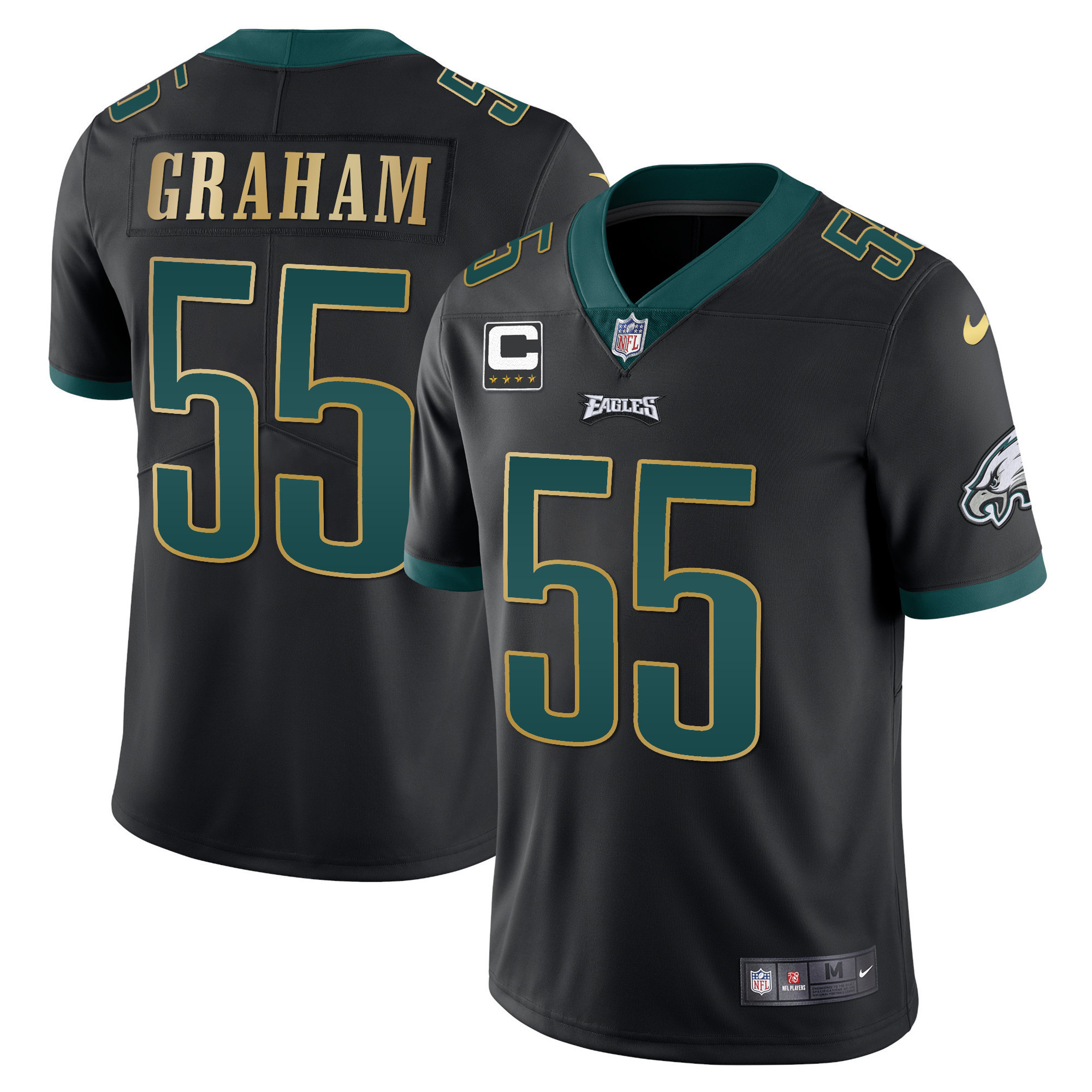 Brandon Graham Men's Philadelphia Eagles Gold Trim Vapor Player Black Gold Trim Jersey - All Stitched