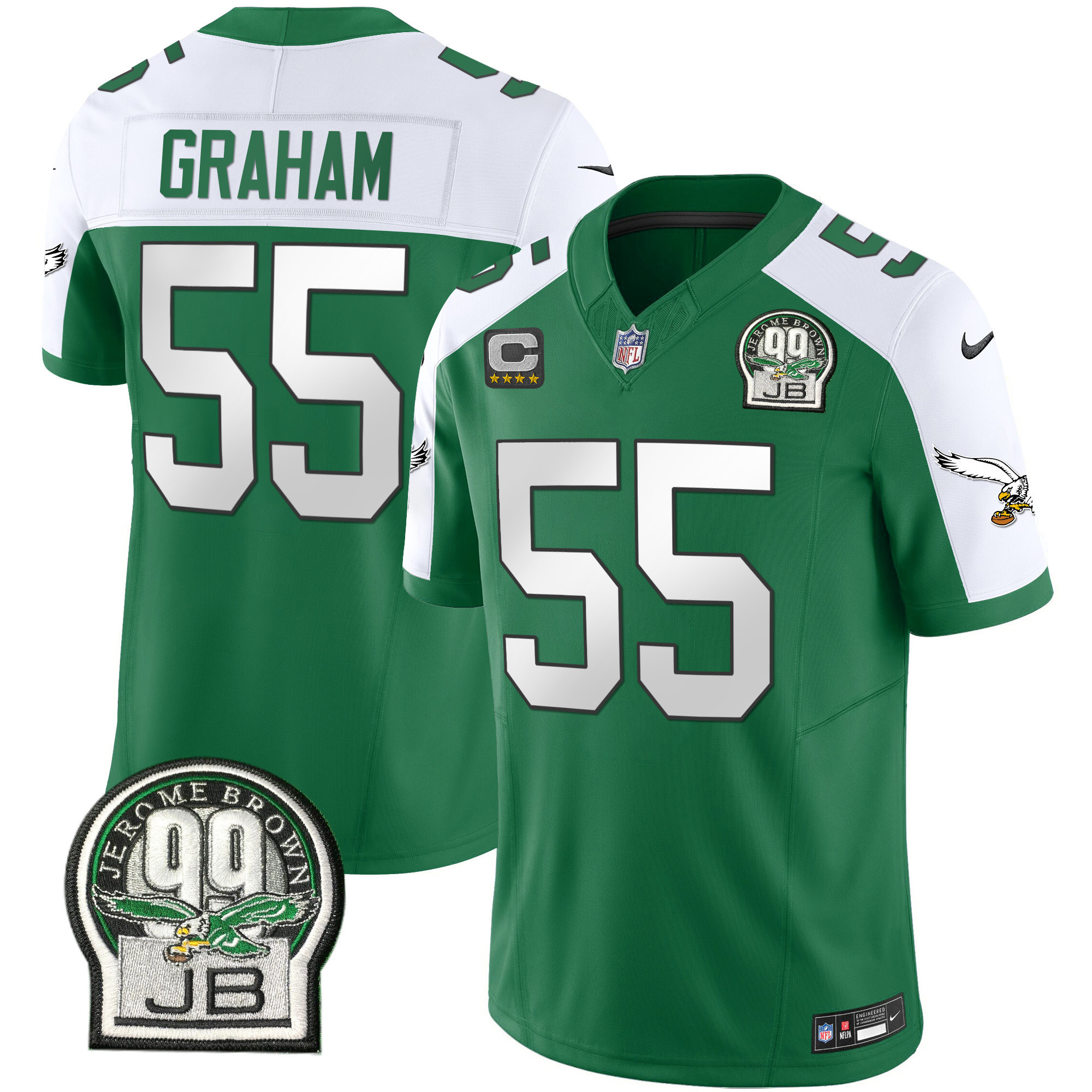 Brandon Graham Men's Philadelphia Eagles Jerome Brown Patch Kelly Green Alternate Kelly Alternate Jersey - All Stitched
