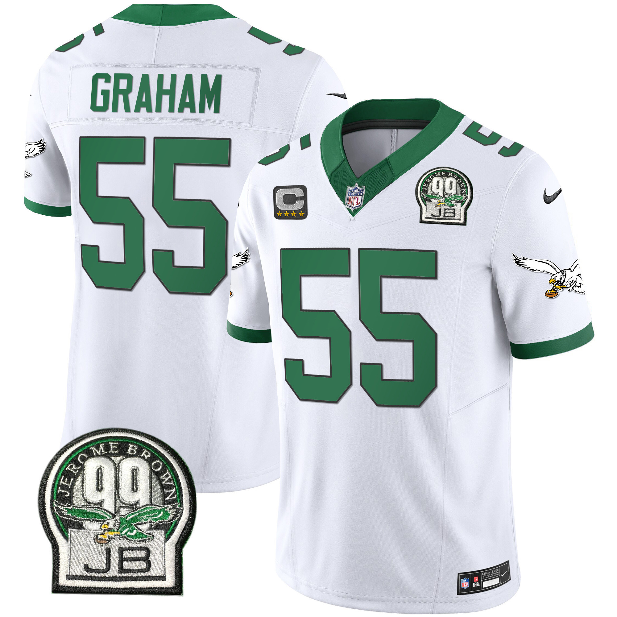 Brandon Graham Men's Philadelphia Eagles Jerome Brown Patch Kelly Green Alternate Kelly White Jersey - All Stitched