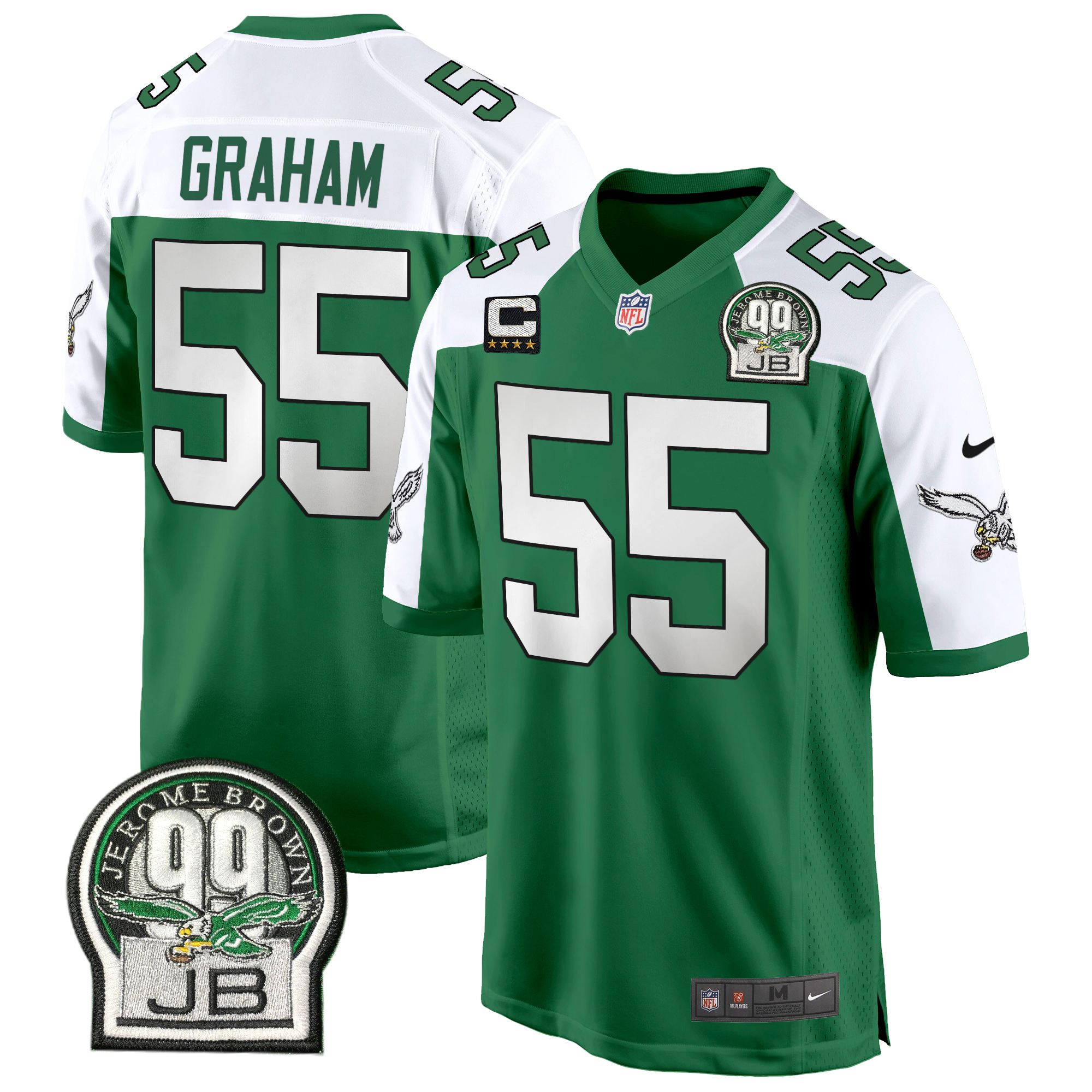 Brandon Graham Men's Philadelphia Eagles Jerome Brown Patch Kelly Green Game Kelly Alternate Jersey - All Stitched