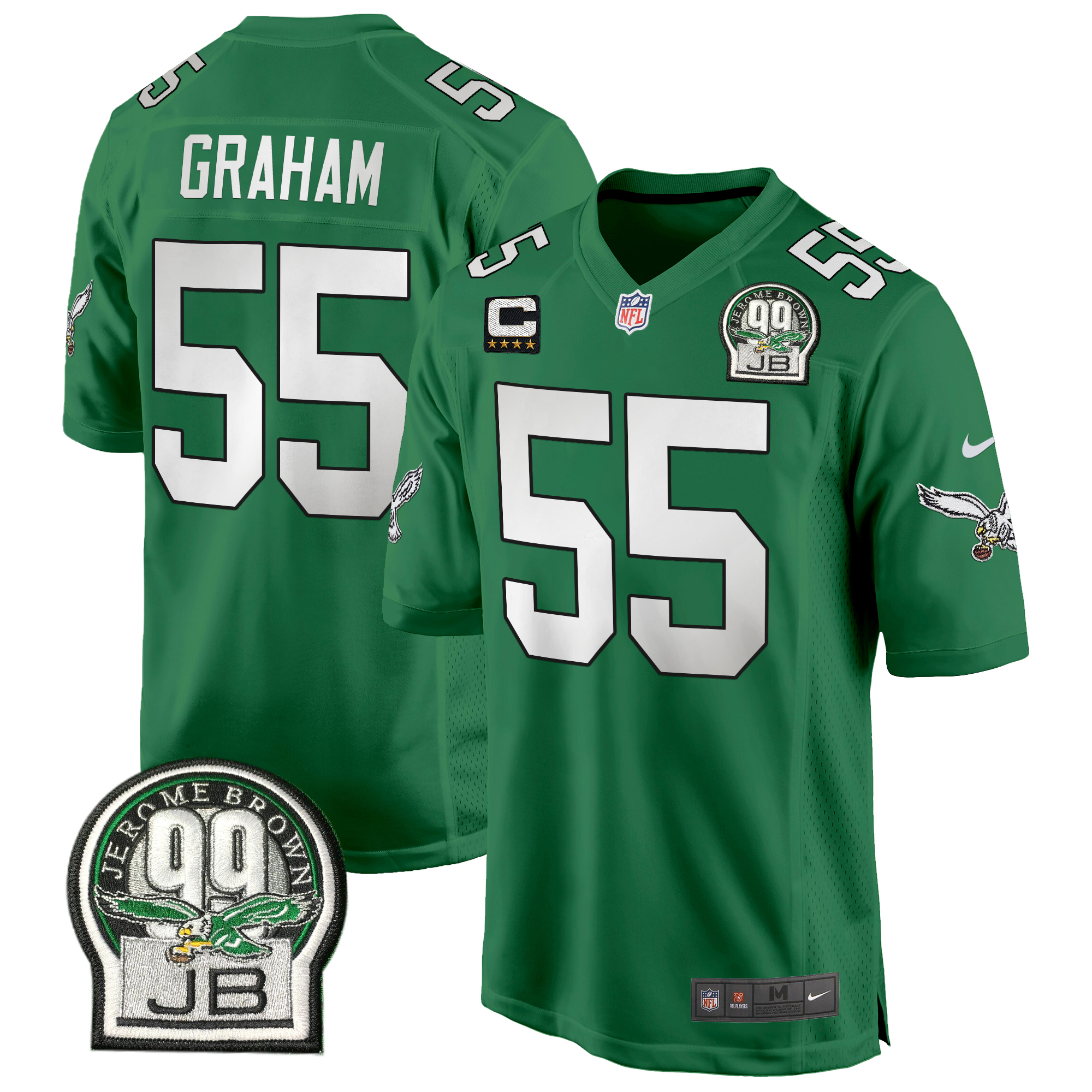 Brandon Graham Men's Philadelphia Eagles Jerome Brown Patch Kelly Green Game Kelly Green Jersey - All Stitched