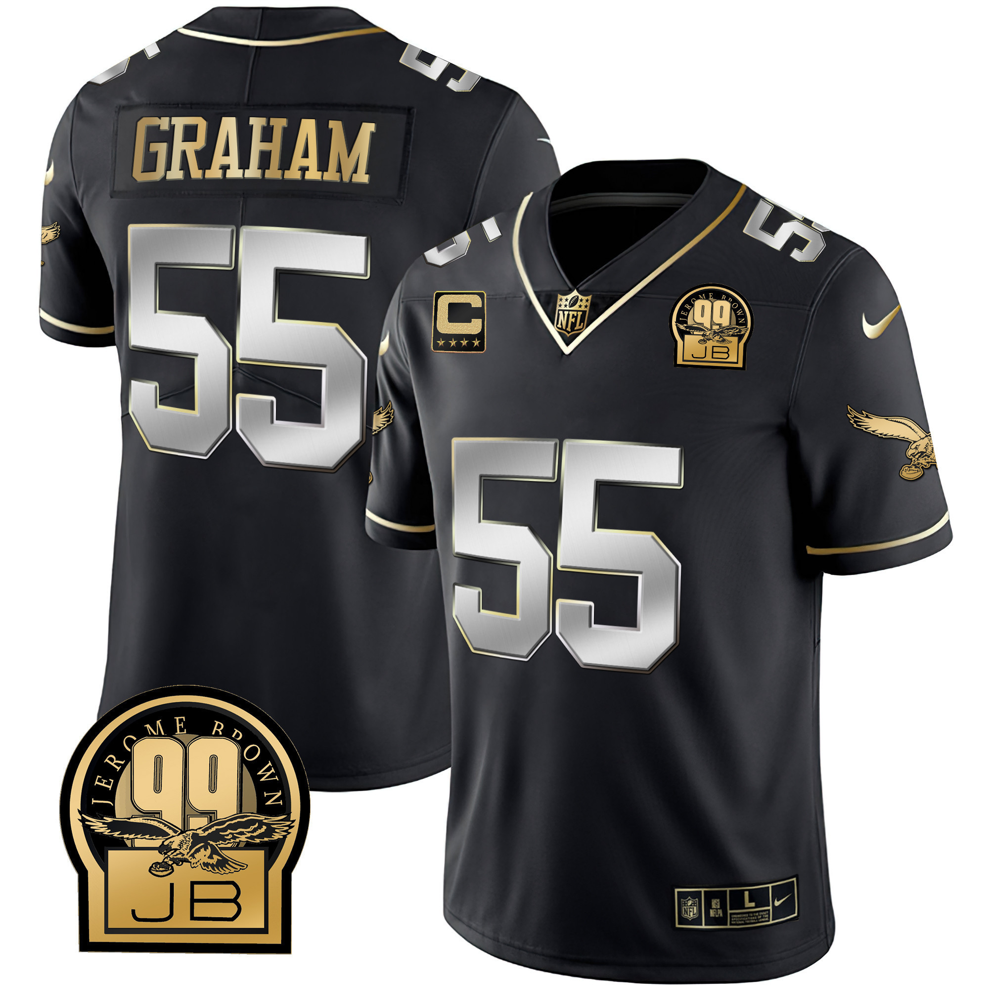Brandon Graham Men's Philadelphia Eagles Jerome Brown Retired Patch Gold & Kelly Black Limited Jersey - All Stitched