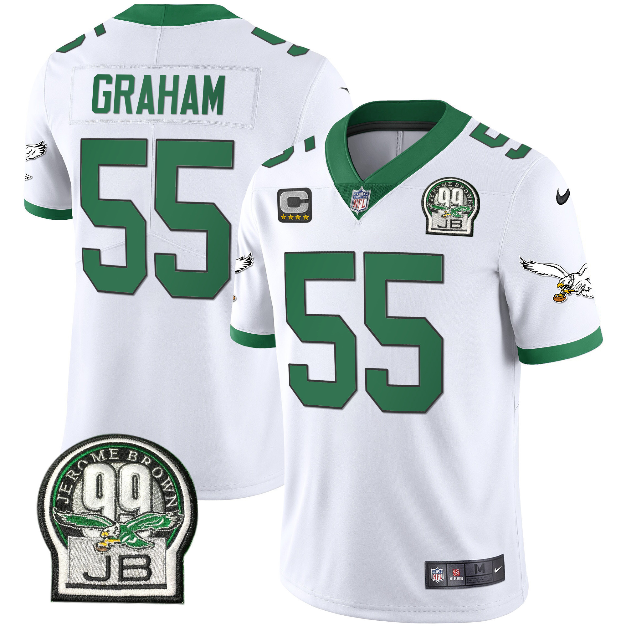 Brandon Graham Men's Philadelphia Eagles Jerome Brown Retired Patch Gold & Kelly Kelly White Jersey - All Stitched