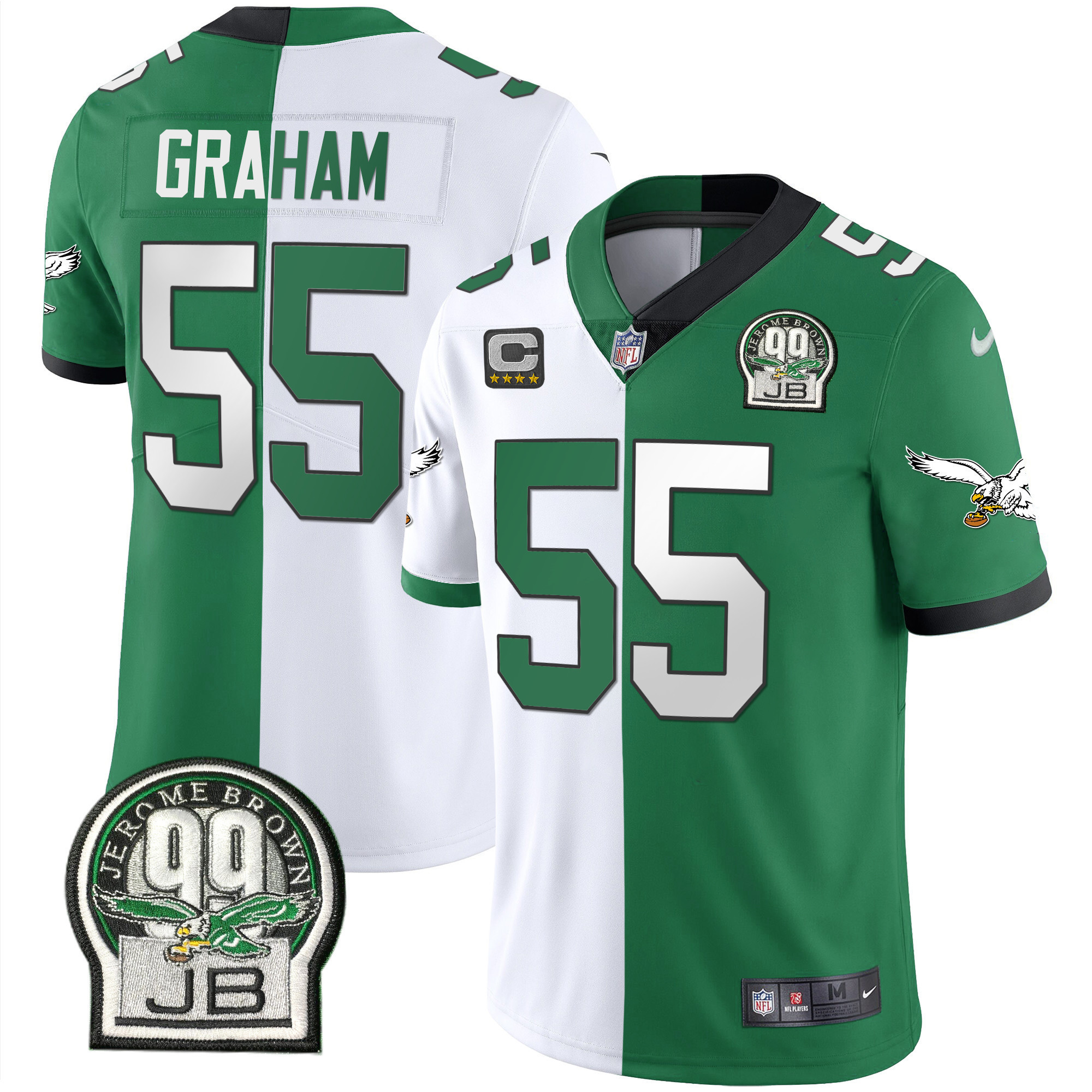 Brandon Graham Men's Philadelphia Eagles Jerome Brown Retired Patch Gold & Kelly Split Jersey - All Stitched