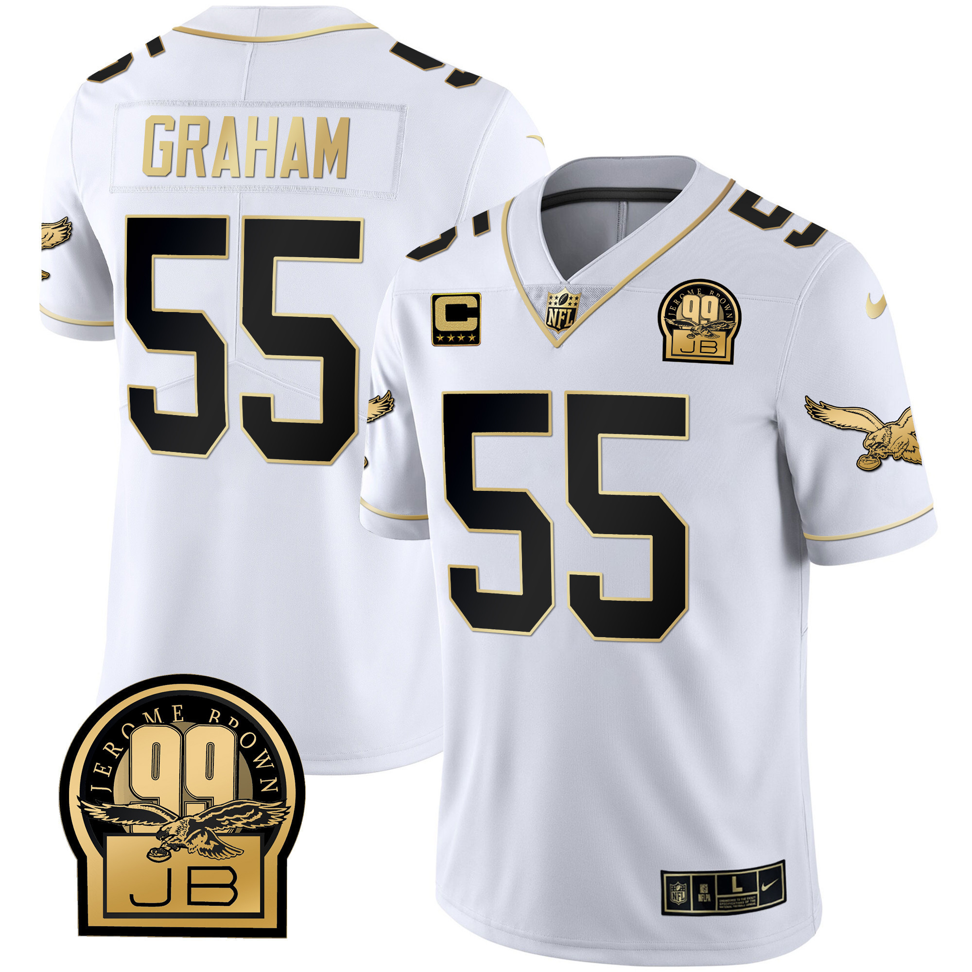 Brandon Graham Men's Philadelphia Eagles Jerome Brown Retired Patch Gold & Kelly White Gold Jersey - All Stitched