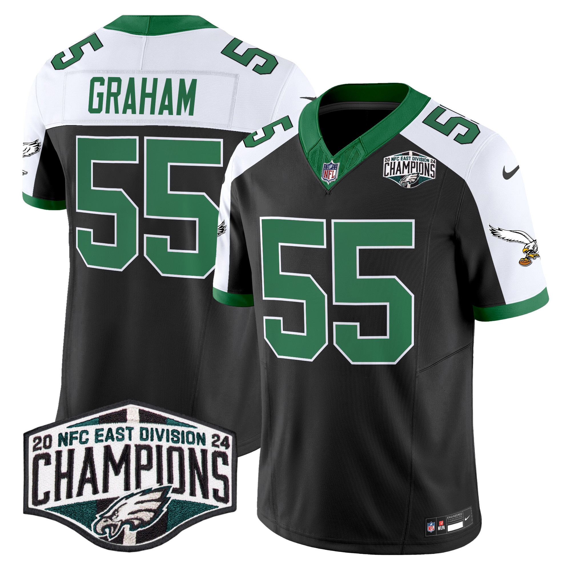 Brandon Graham Men's Philadelphia Eagles Kelly Green 2024 NFC East Division Champions Vapor Limited Black Alternate Jersey - All Stitched