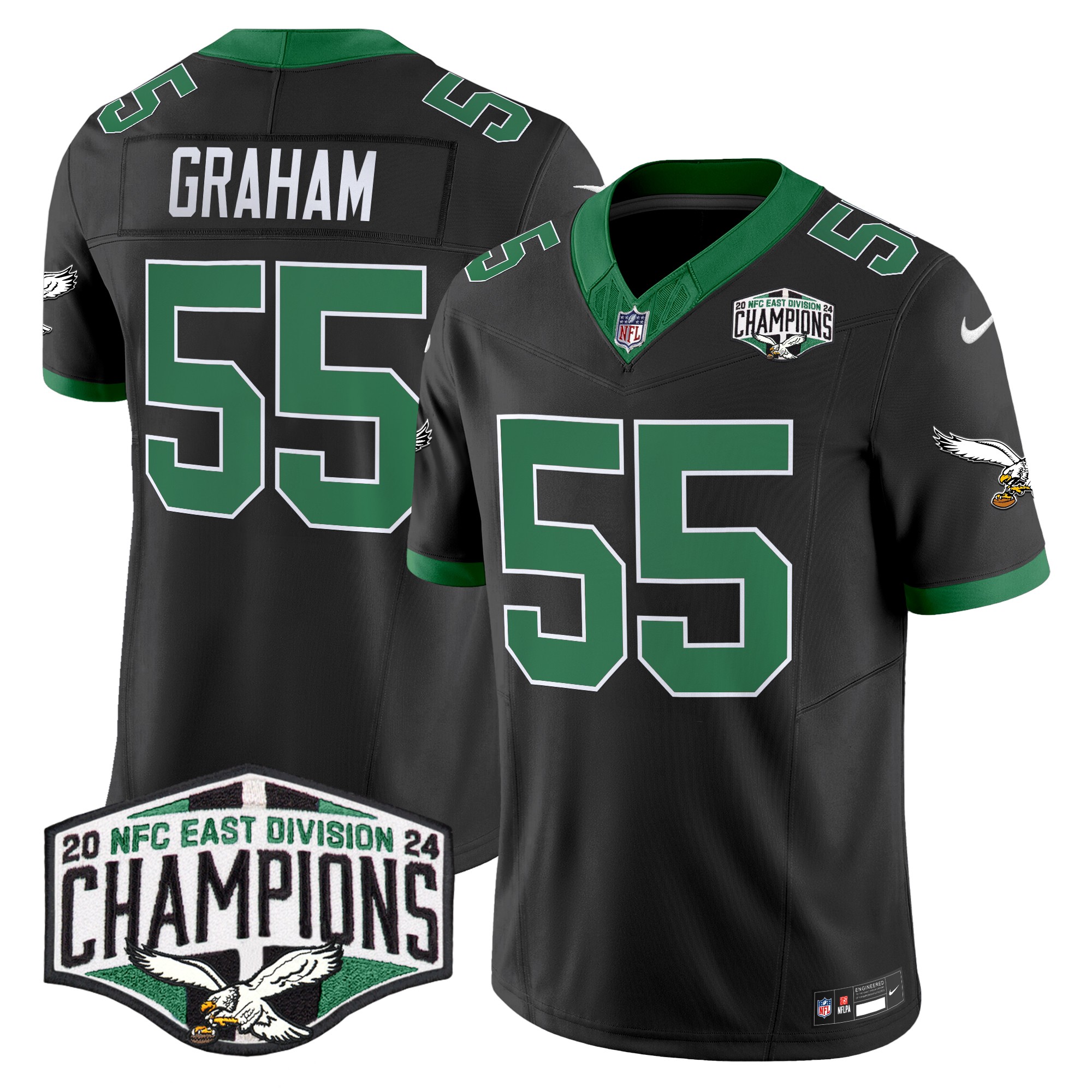 Brandon Graham Men's Philadelphia Eagles Kelly Green 2024 NFC East Division Champions Vapor Limited Black Jersey - All Stitched