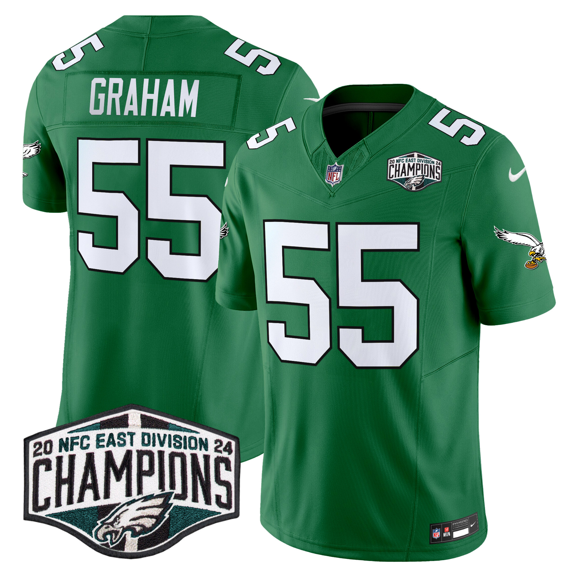 Brandon Graham Men's Philadelphia Eagles Kelly Green 2024 NFC East Division Champions Vapor Limited Kelly Green Jersey - All Stitched